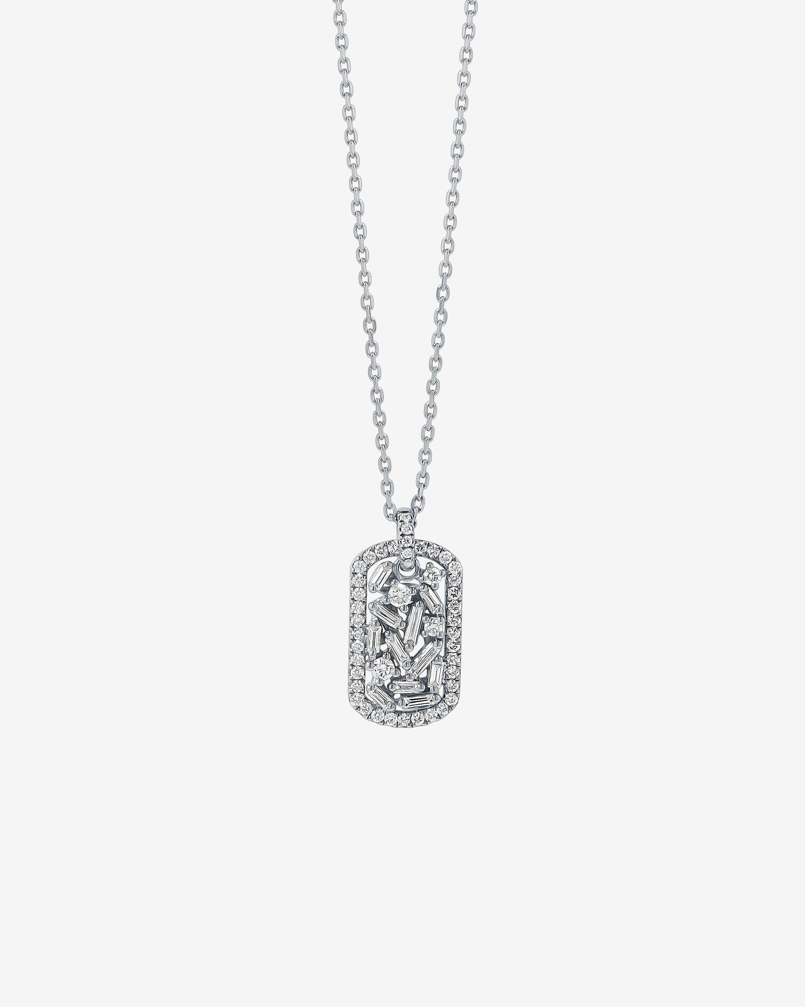 Suzanne Kalan Classic Diamond Small Dog Tag Necklace in 18k white gold