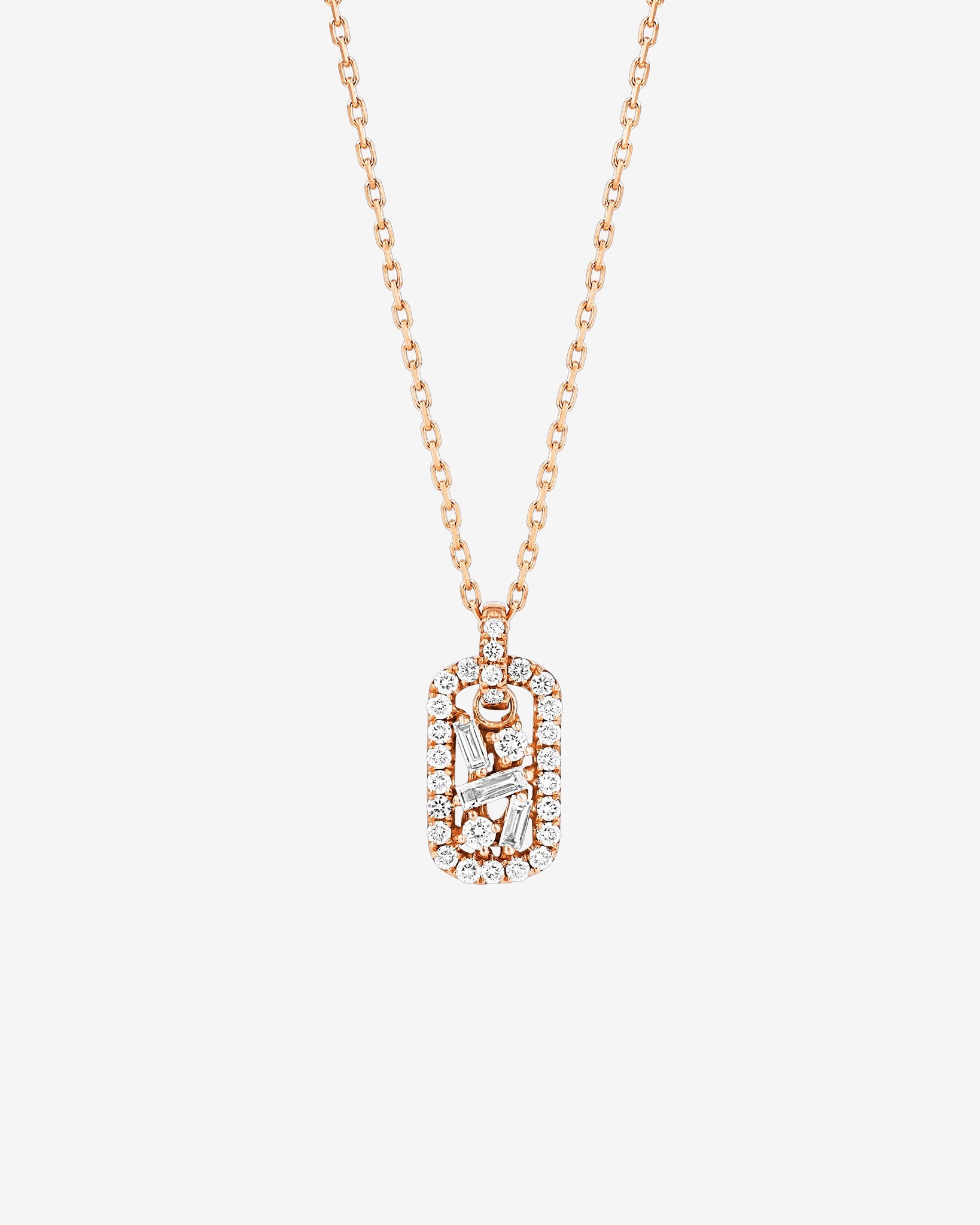 Suzanne Kalan Classic Diamond Mini Dog Tag Pendant in 18k rose gold