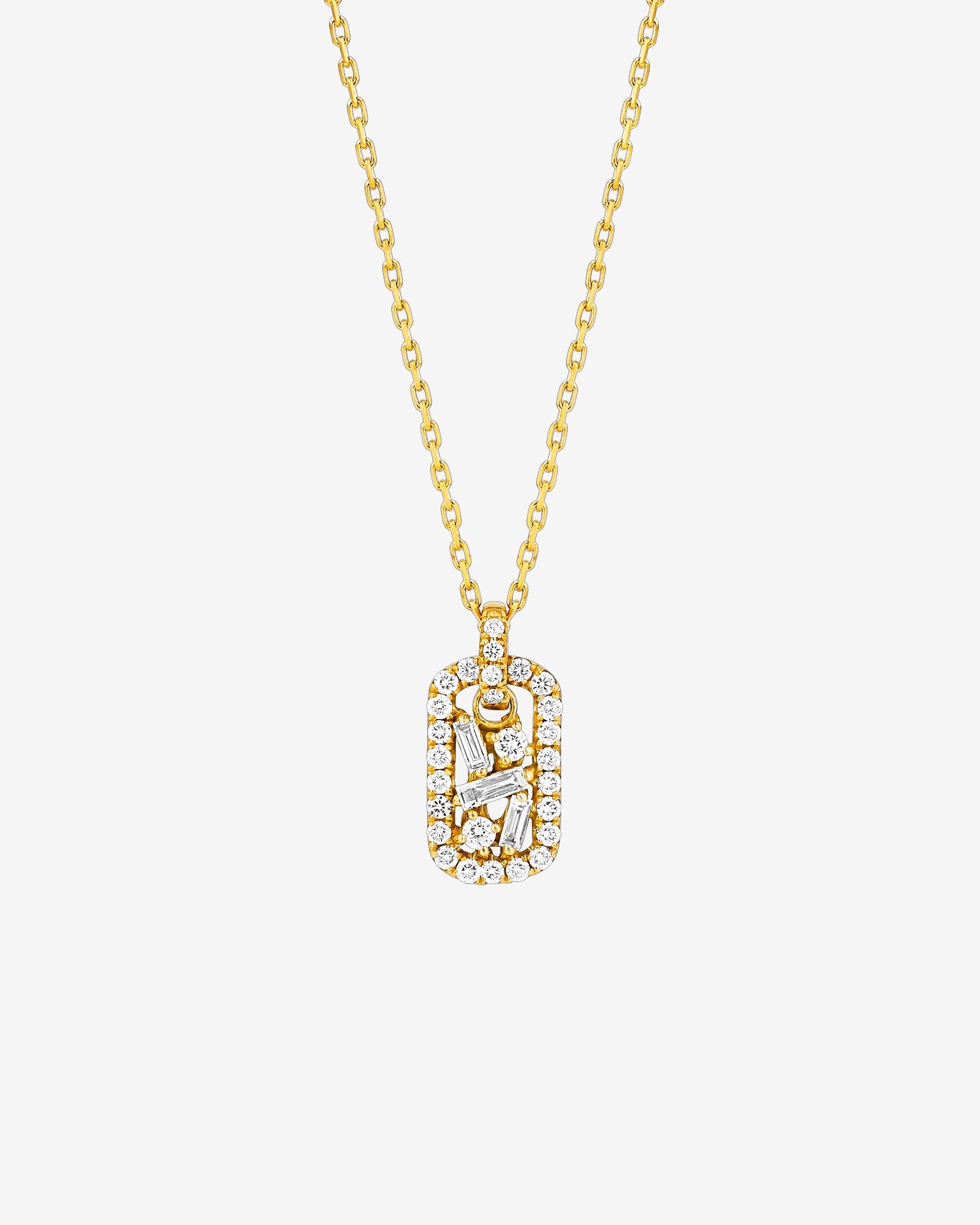 Suzanne Kalan Classic Diamond Mini Dog Tag Pendant in 18k yellow gold