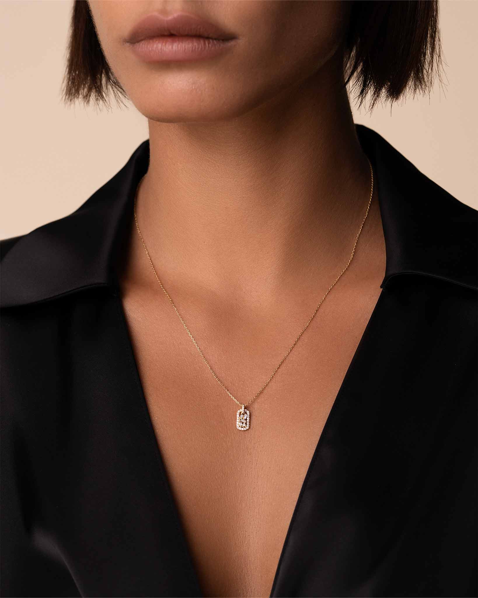Suzanne Kalan Classic Diamond Mini Dog Tag Pendant in 18k yellow gold