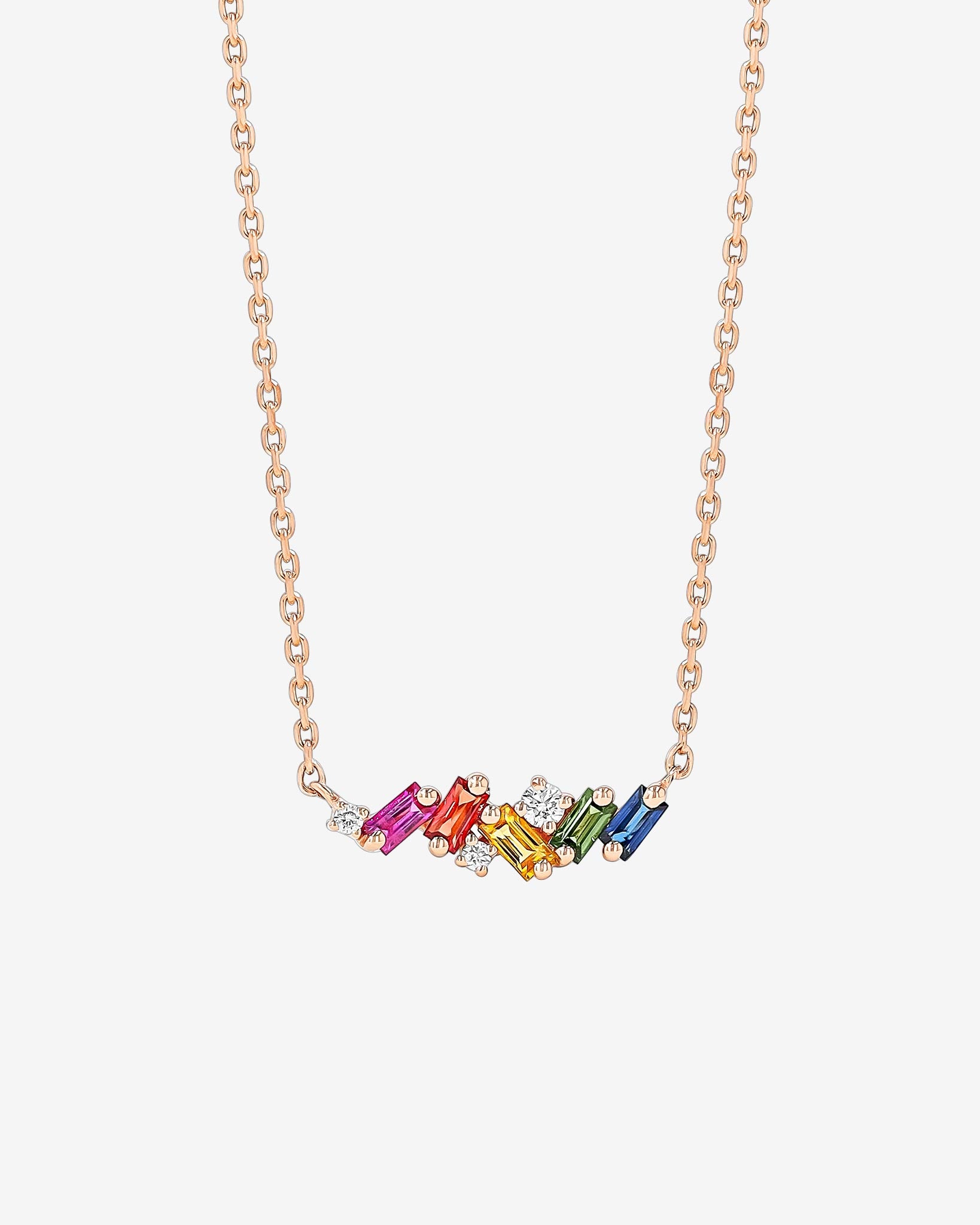 Suzanne Kalan Frenzy Rainbow Sapphire Mini Bar Pendant in 18k rose gold