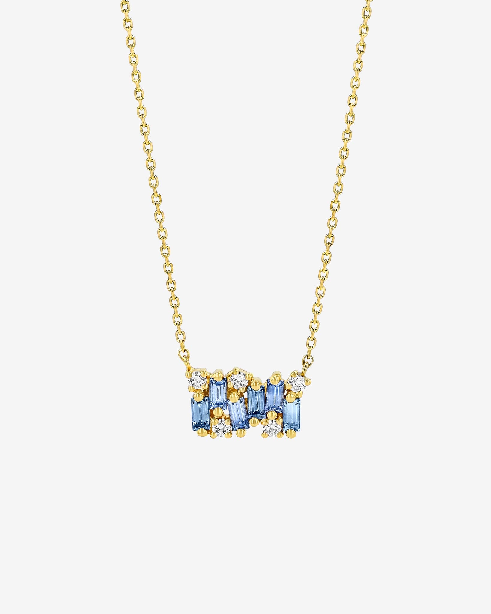 Suzanne Kalan Shimmer Light Blue Sapphire Mini Bar Pendant in 18k yellow gold