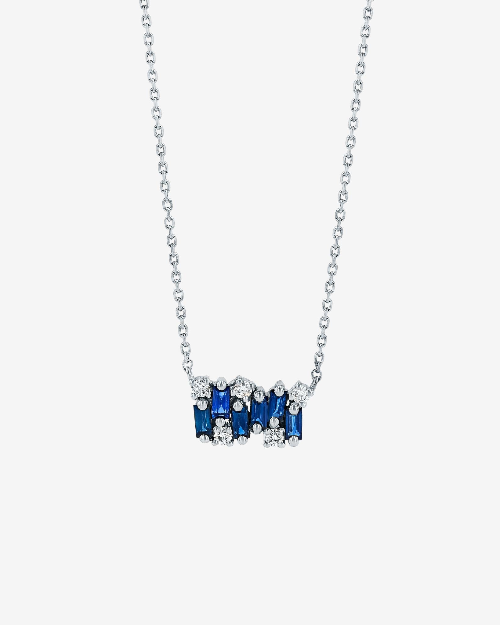 Suzanne Kalan Shimmer Dark Blue Sapphire Mini Bar Pendant in 18k white gold