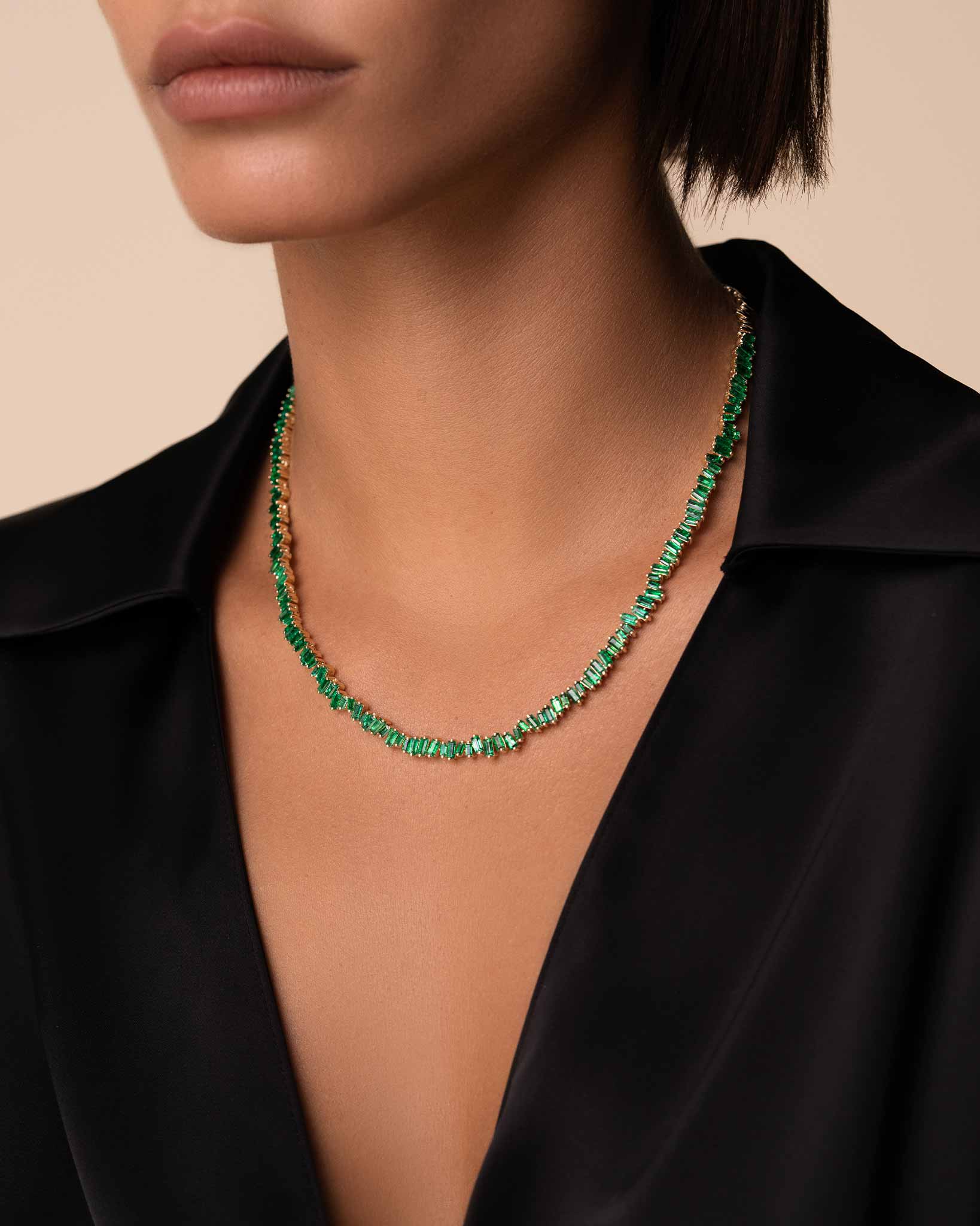 Suzanne Kalan Bold Emerald Tennis Necklace in 18k yellow gold