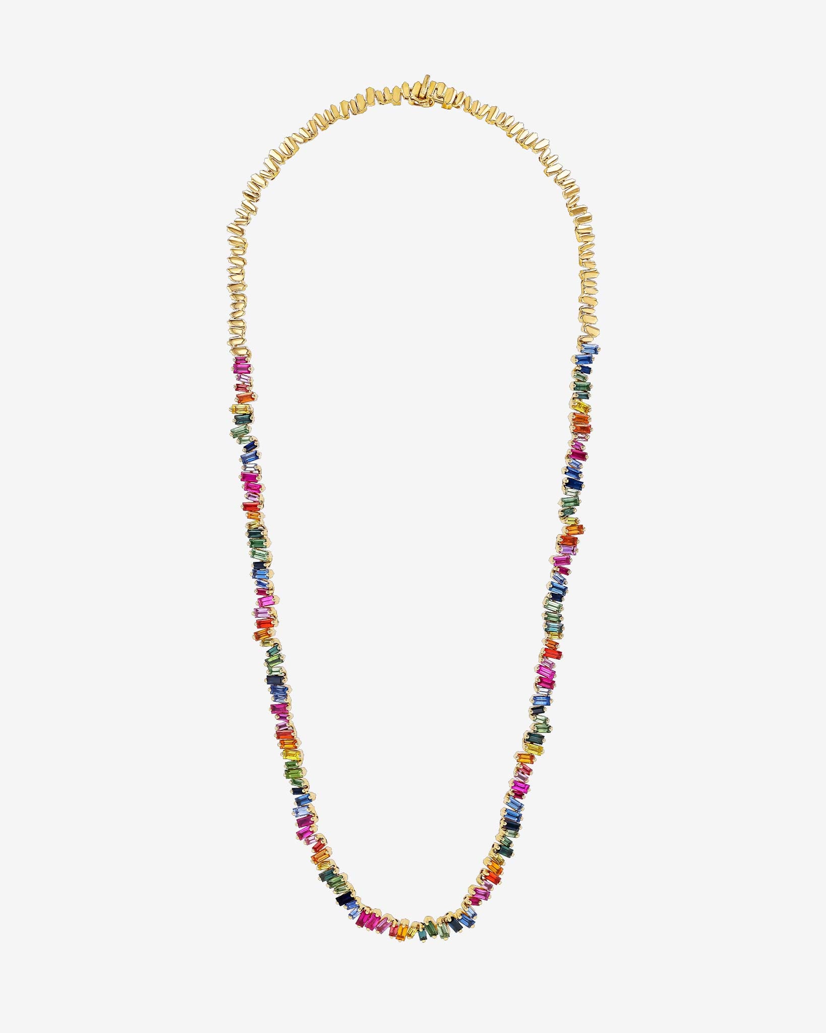 Suzanne Kalan Bold Rainbow Sapphire Tennis Necklace in 18k yellow gold