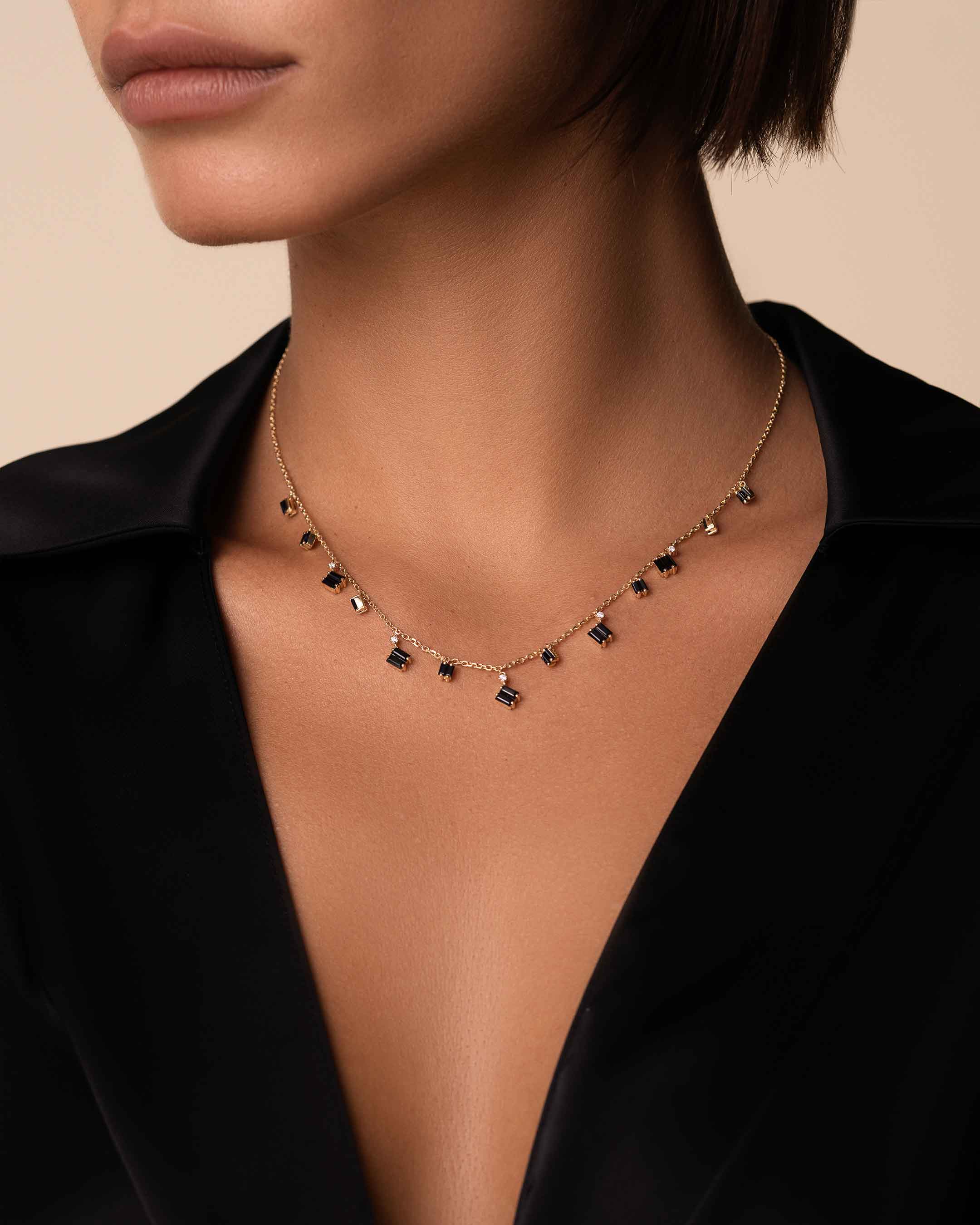 Suzanne Kalan Black Sapphire Cascade Necklace in 18k yellow gold