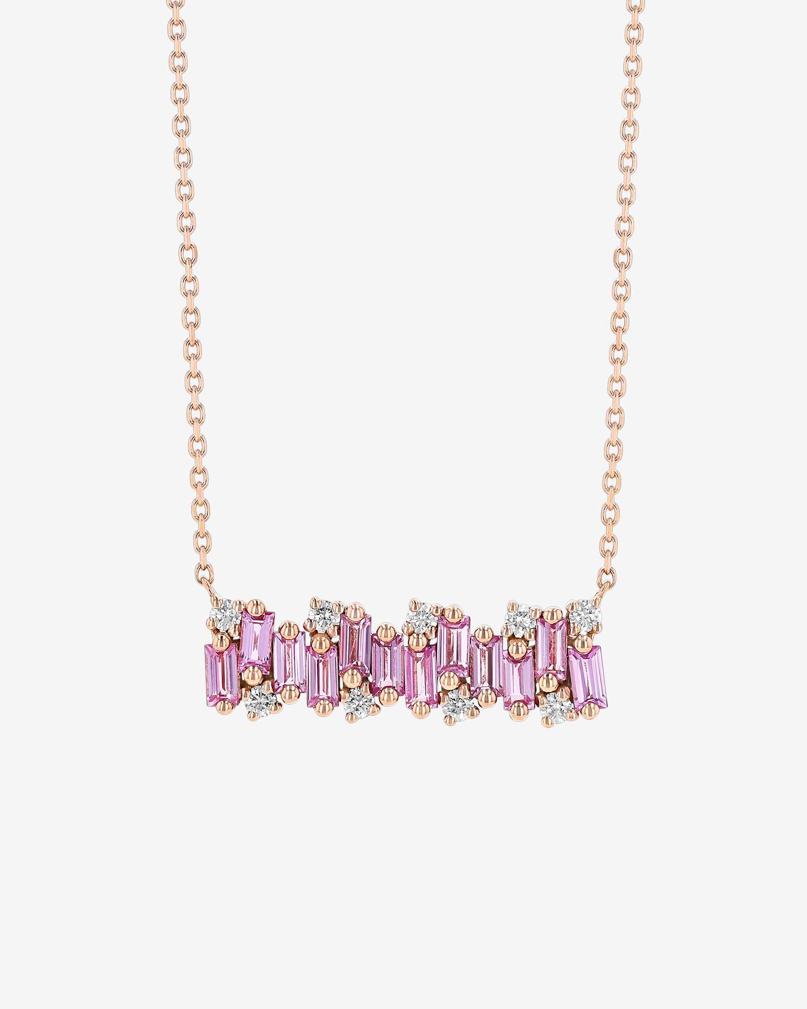 Suzanne Kalan Shimmer Pink Sapphire Bar Pendant in 18k rose gold