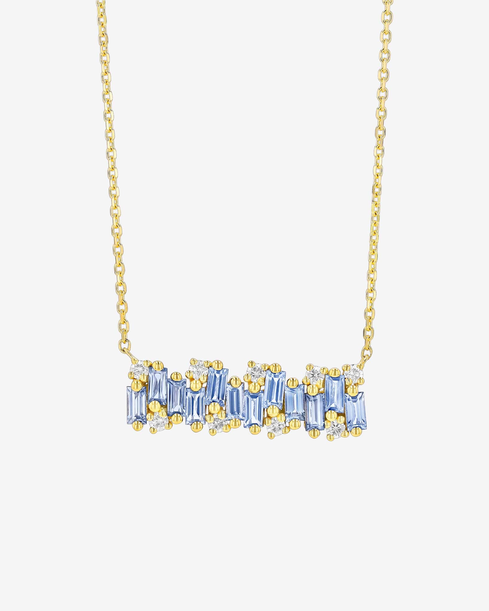 Suzanne Kalan Shimmer Light Blue Sapphire Bar Pendant in 18k yellow gold