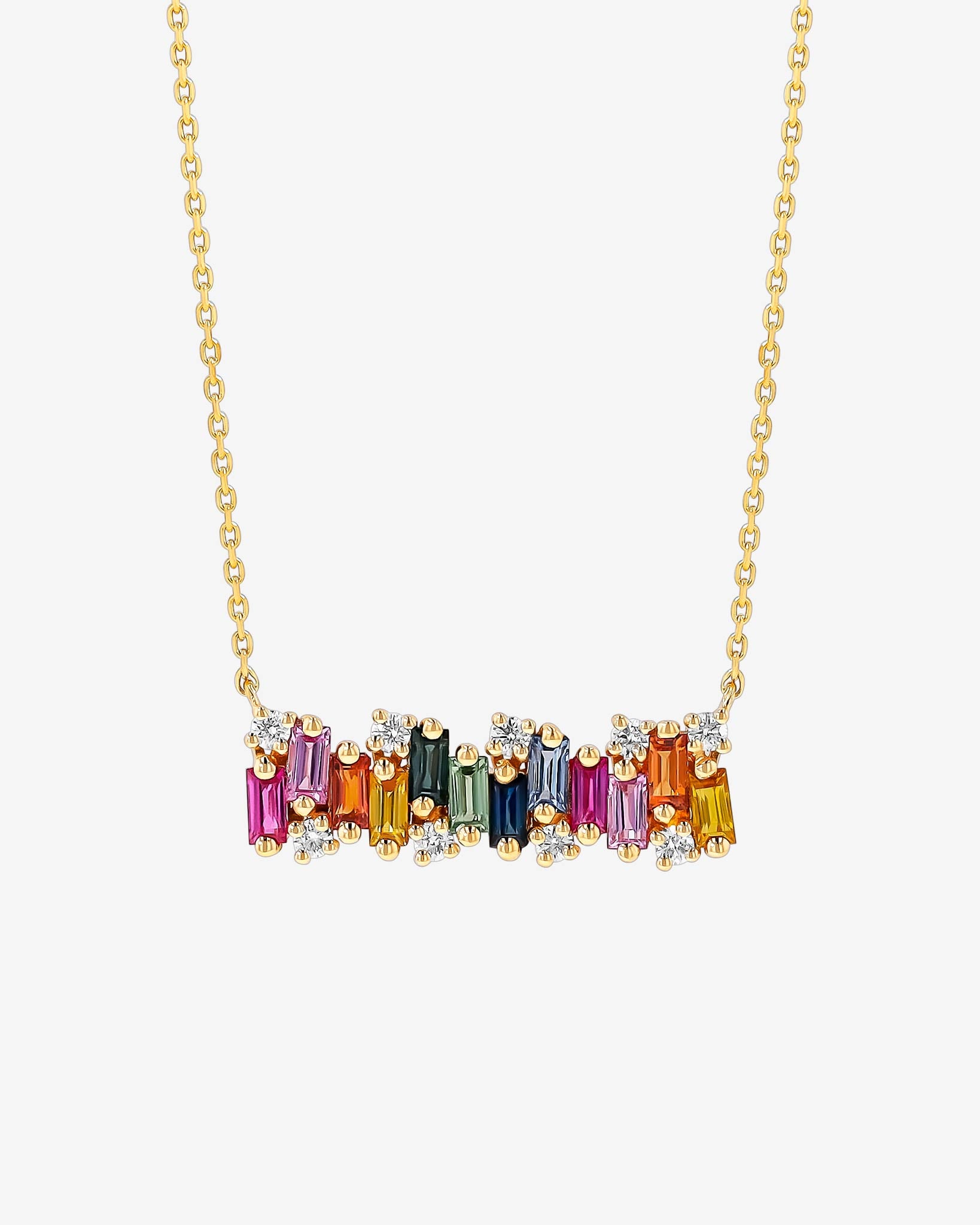 Suzanne Kalan Shimmer Rainbow Sapphire Bar Pendant in 18k yellow gold