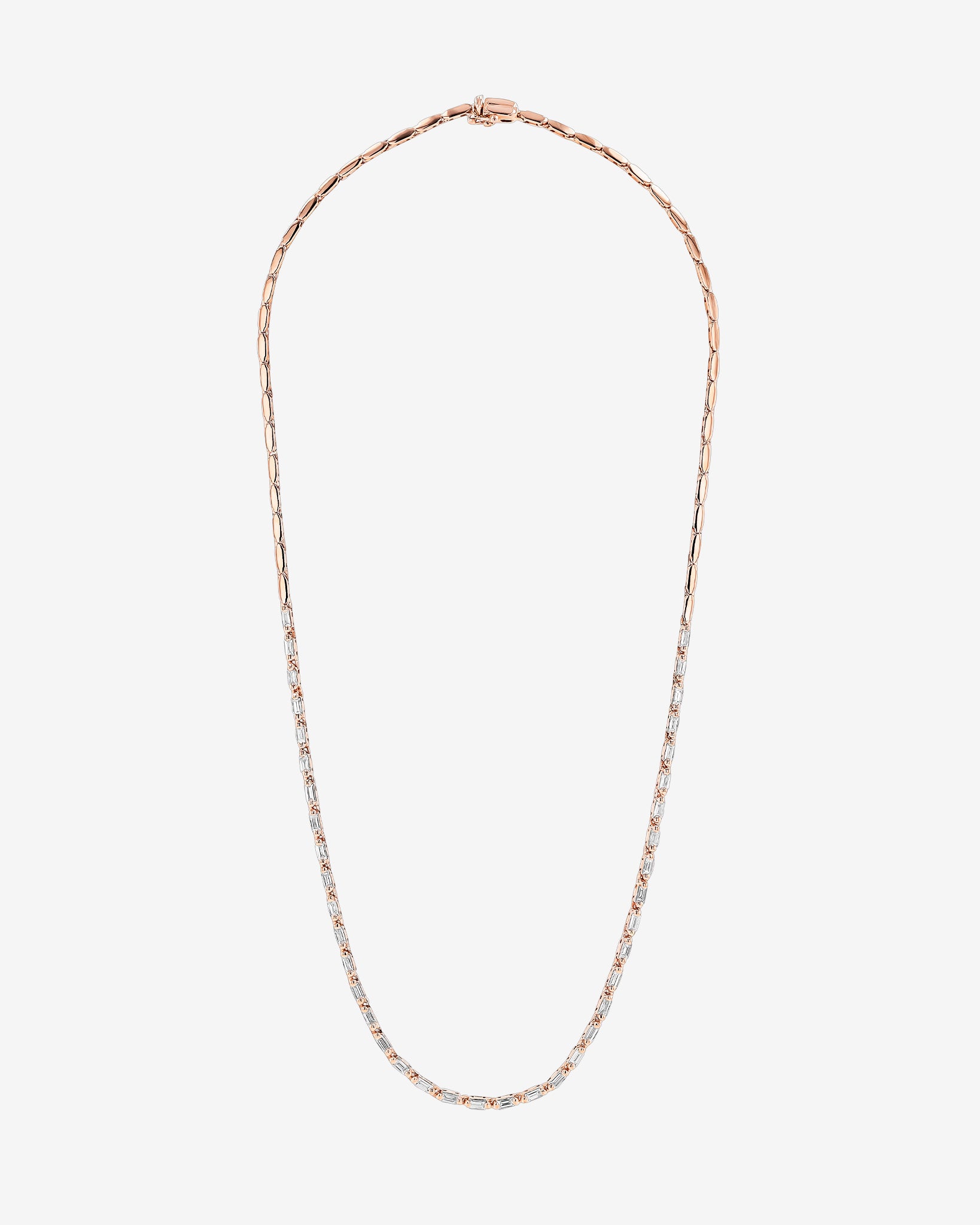 Suzanne Kalan Linear Half Diamond Tennis Necklace in 18k rose gold