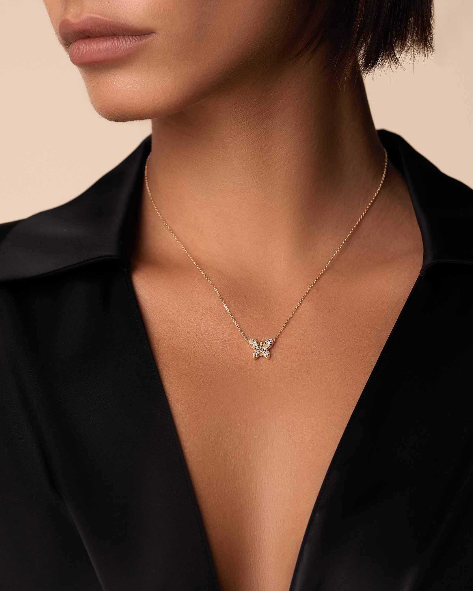 Suzanne Kalan Princess Diamond Mini Butterfly Pendant in 18k yellow gold