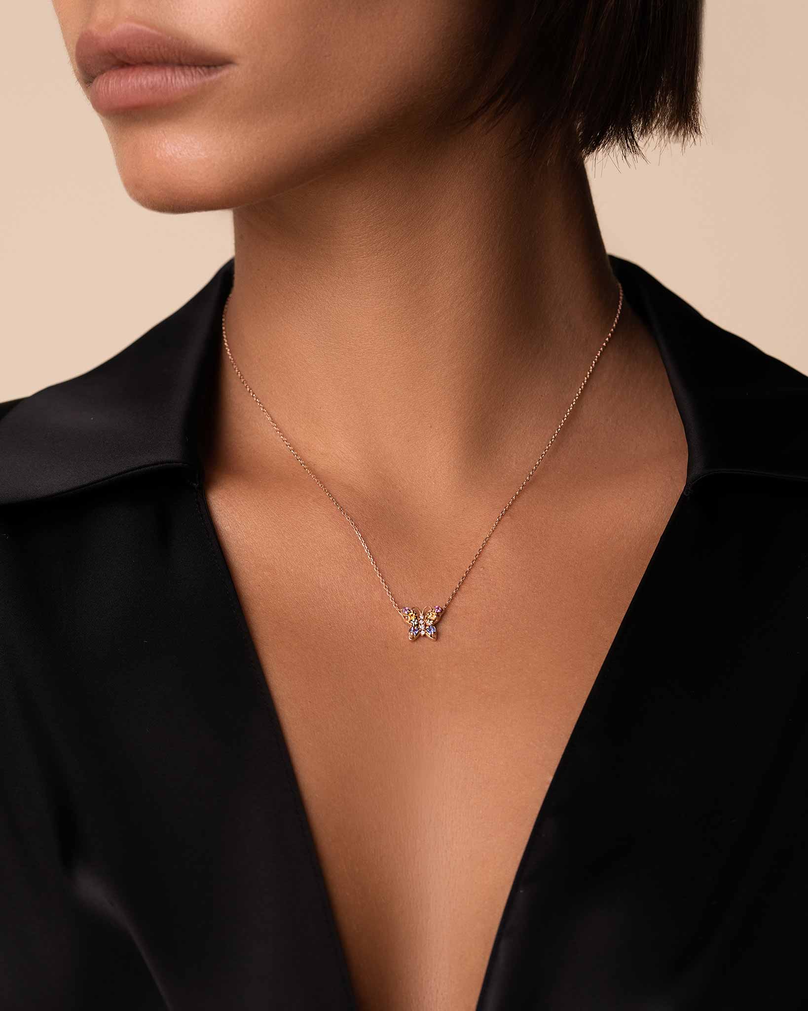 Suzanne Kalan Princess Pastel Sapphire Mini Butterfly Pendant in 18k yellow gold