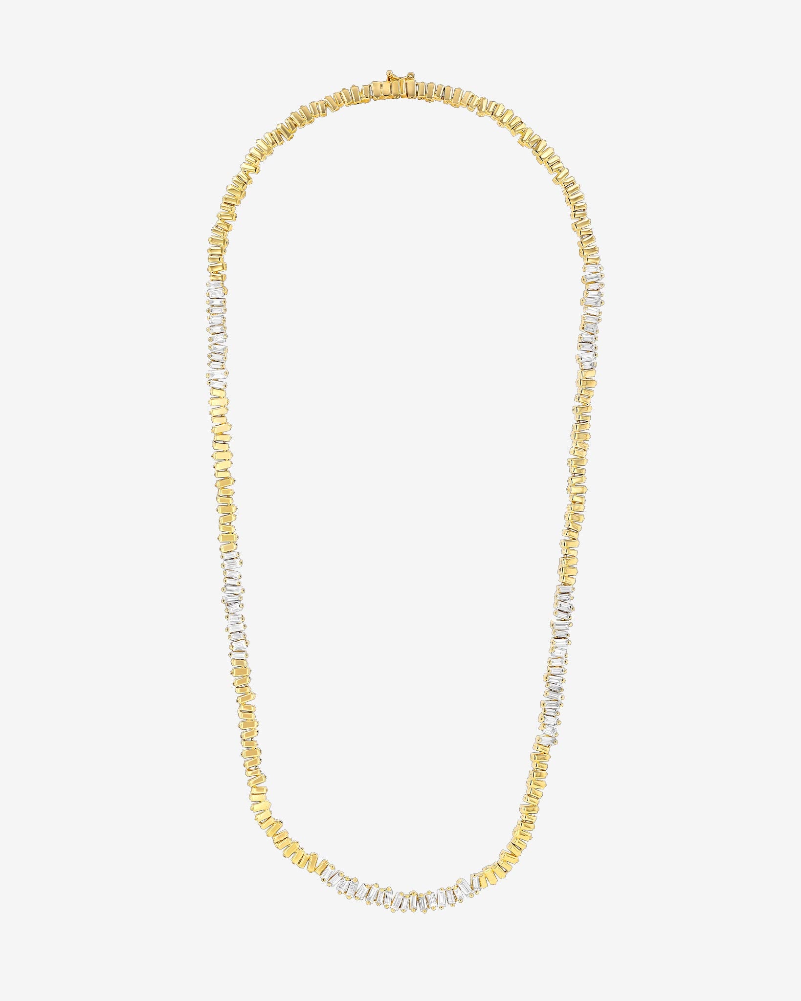 Suzanne Kalan Golden Diamond 17" Inch Baguette Tennis Necklace in 18k yellow gold
