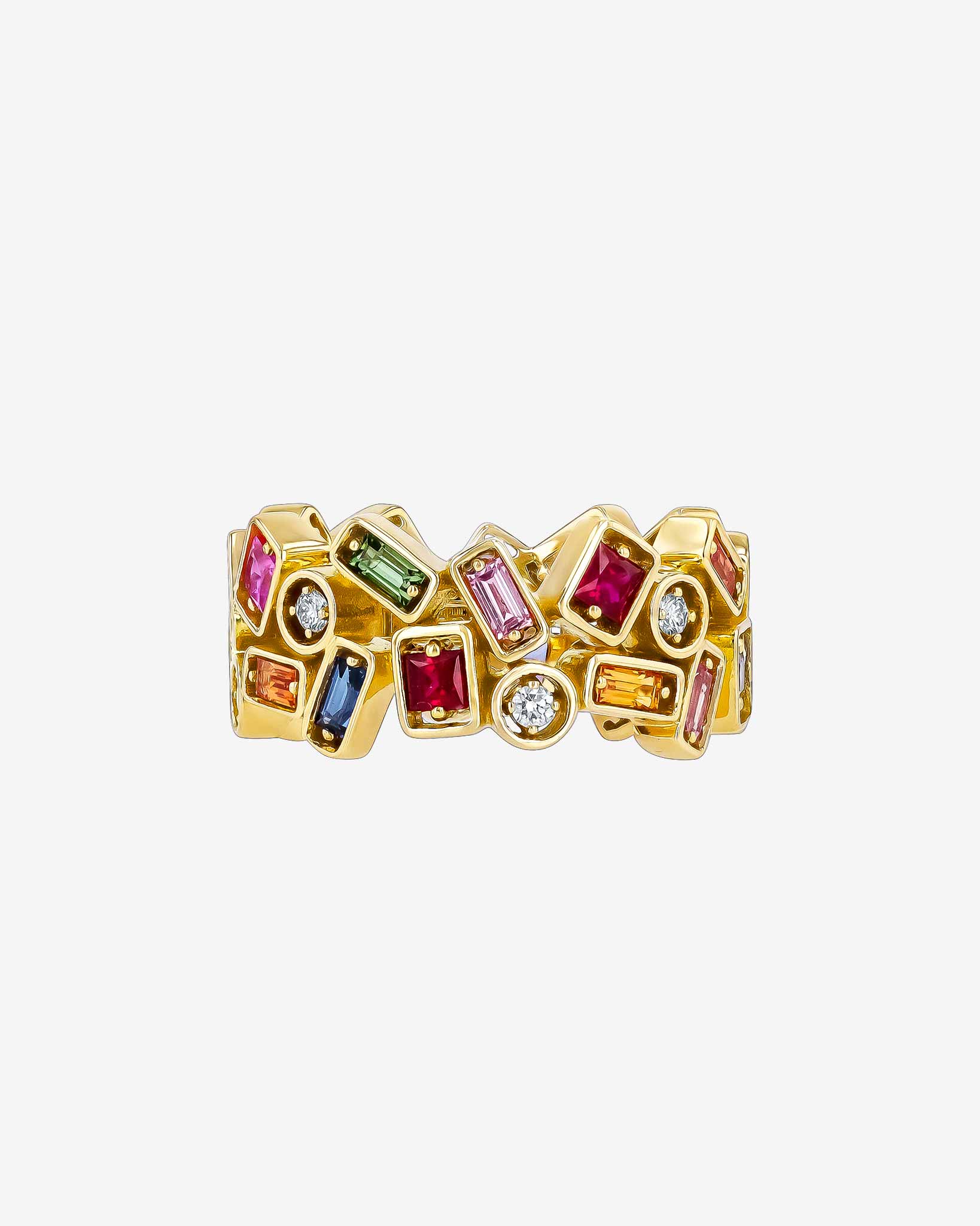 Suzanne Kalan Inlay Double Row Rainbow Sapphire Eternity Band in 18k yellow gold