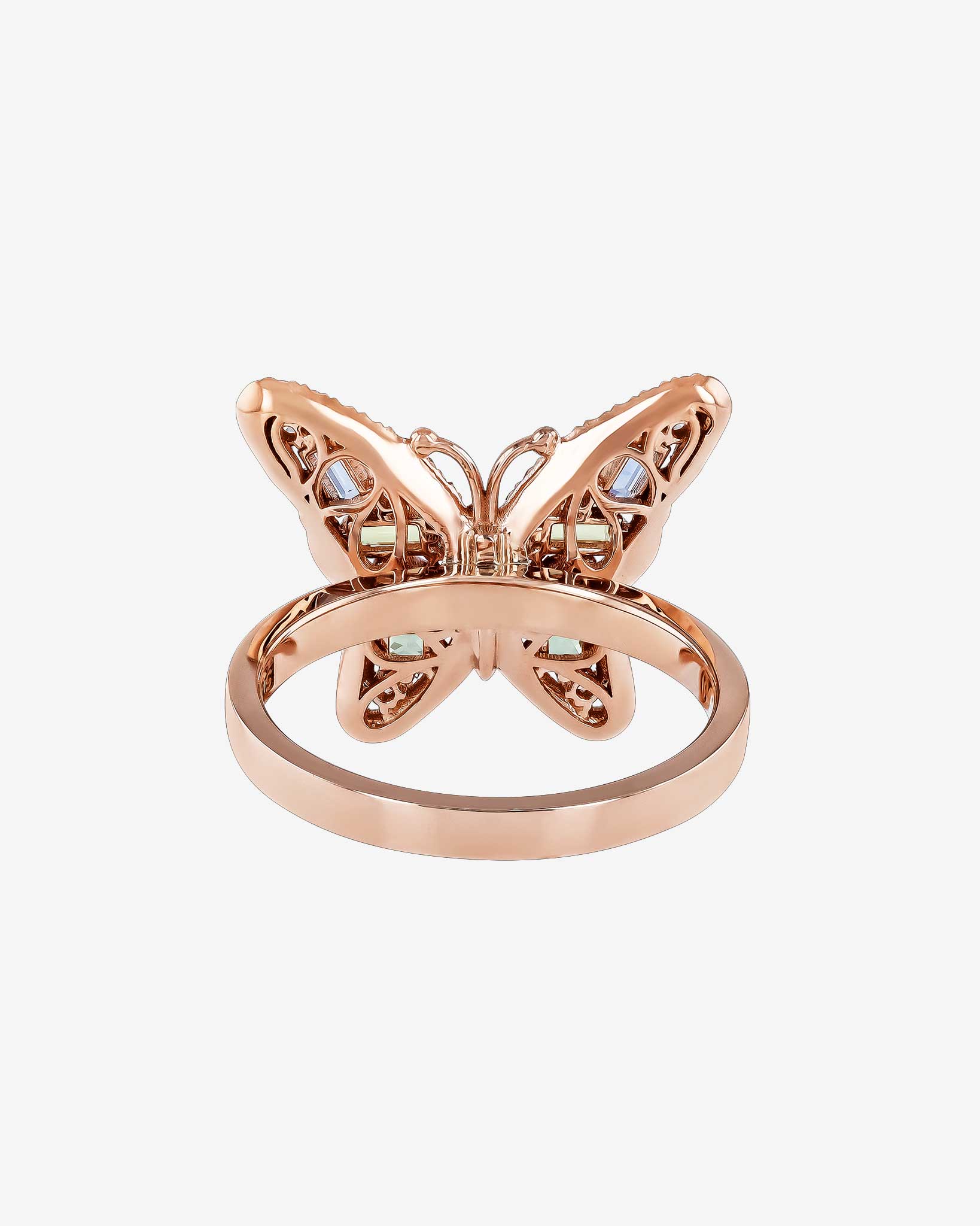 Suzanne Kalan Bold Small Butterfly Pastel Sapphire Ring in 18k rose gold