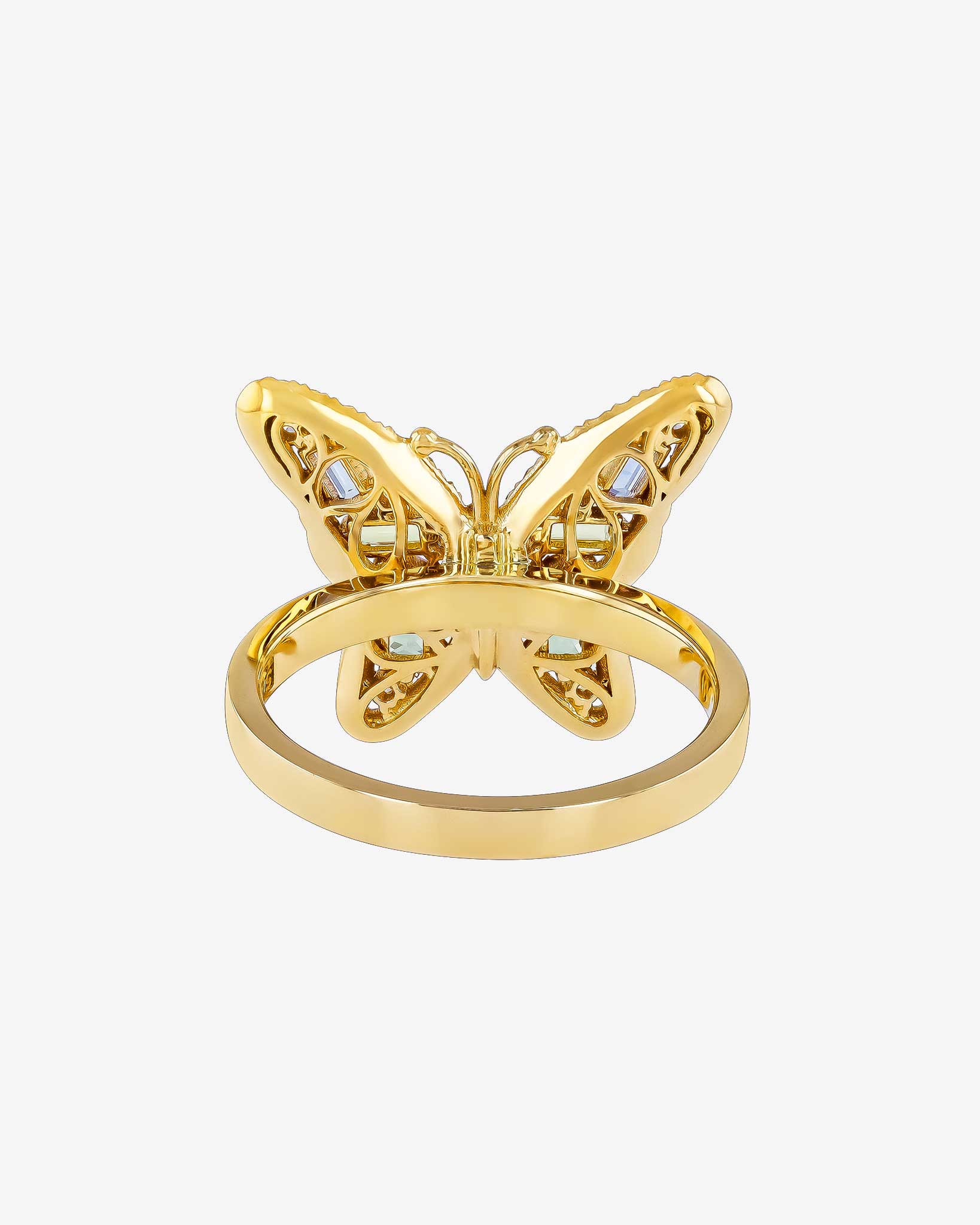 Suzanne Kalan Bold Small Butterfly Pastel Sapphire Ring in 18k yellow gold
