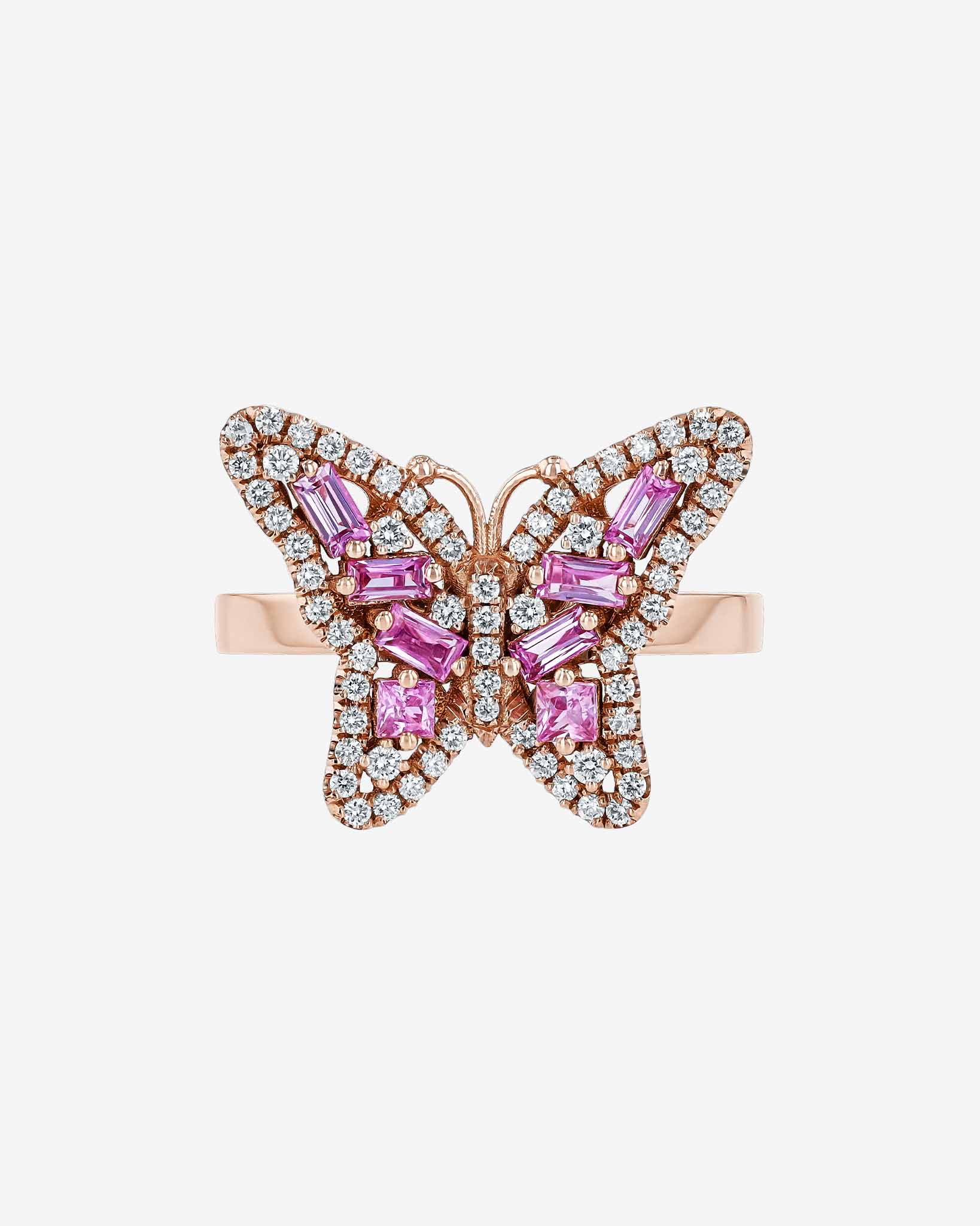 Suzanne Kalan Bold Small Butterfly Pink Sapphire Ring in 18k rose gold