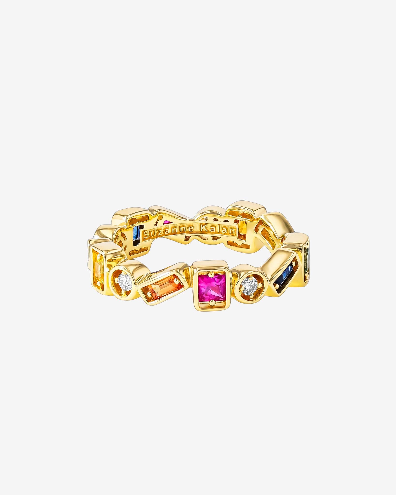 Suzanne Kalan Inlay ZigZag Rainbow Sapphire Eternity Band in 18k yellow gold