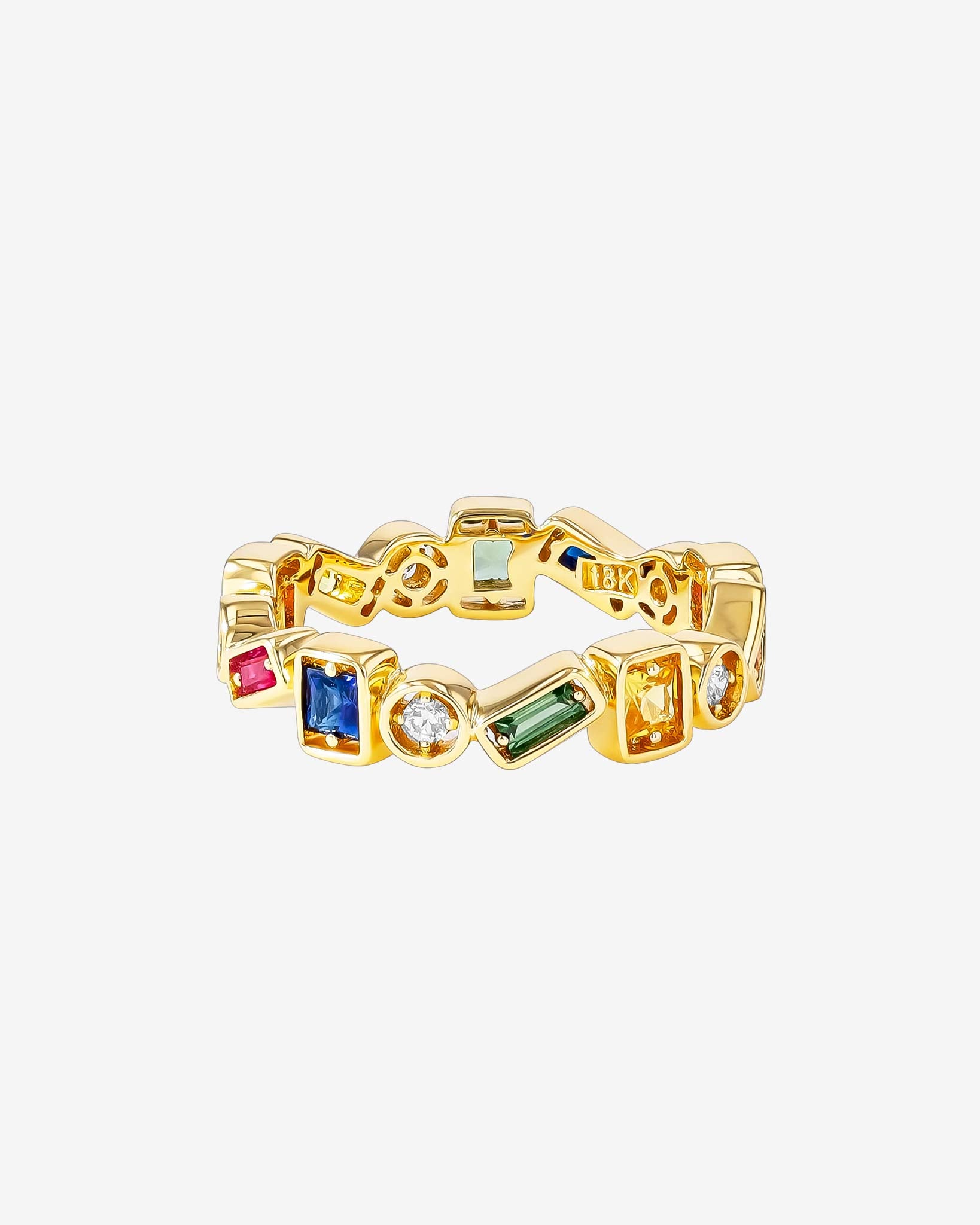Suzanne Kalan Inlay ZigZag Rainbow Sapphire Eternity Band in 18k yellow gold