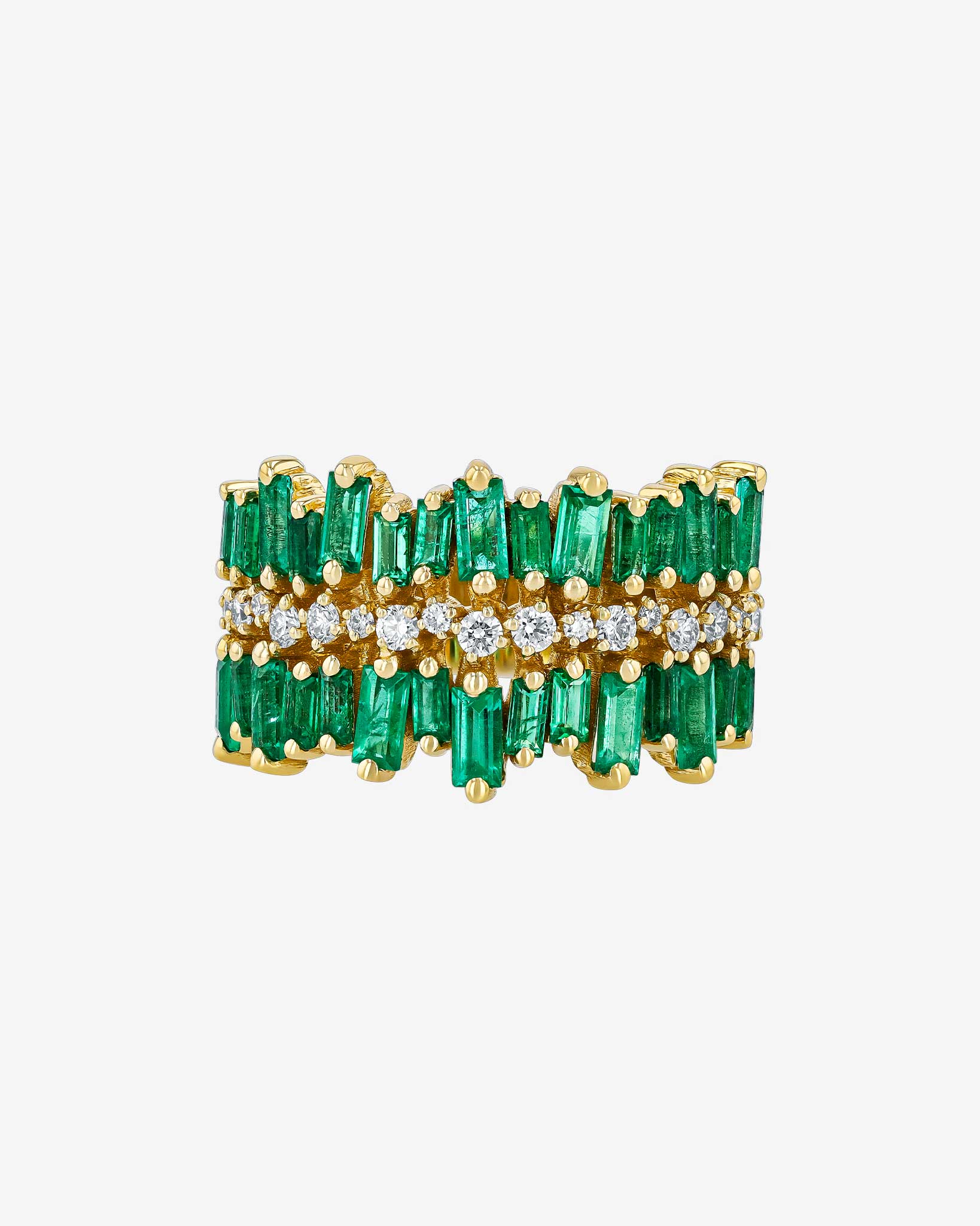 Suzanne Kalan Double Short Stack Emerald Half Band in 18k yellow gold