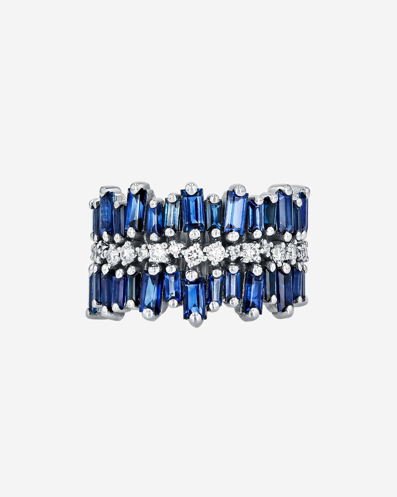 Suzanne Kalan Double Short Stack Dark Blue Sapphire Half Band in 18k white gold