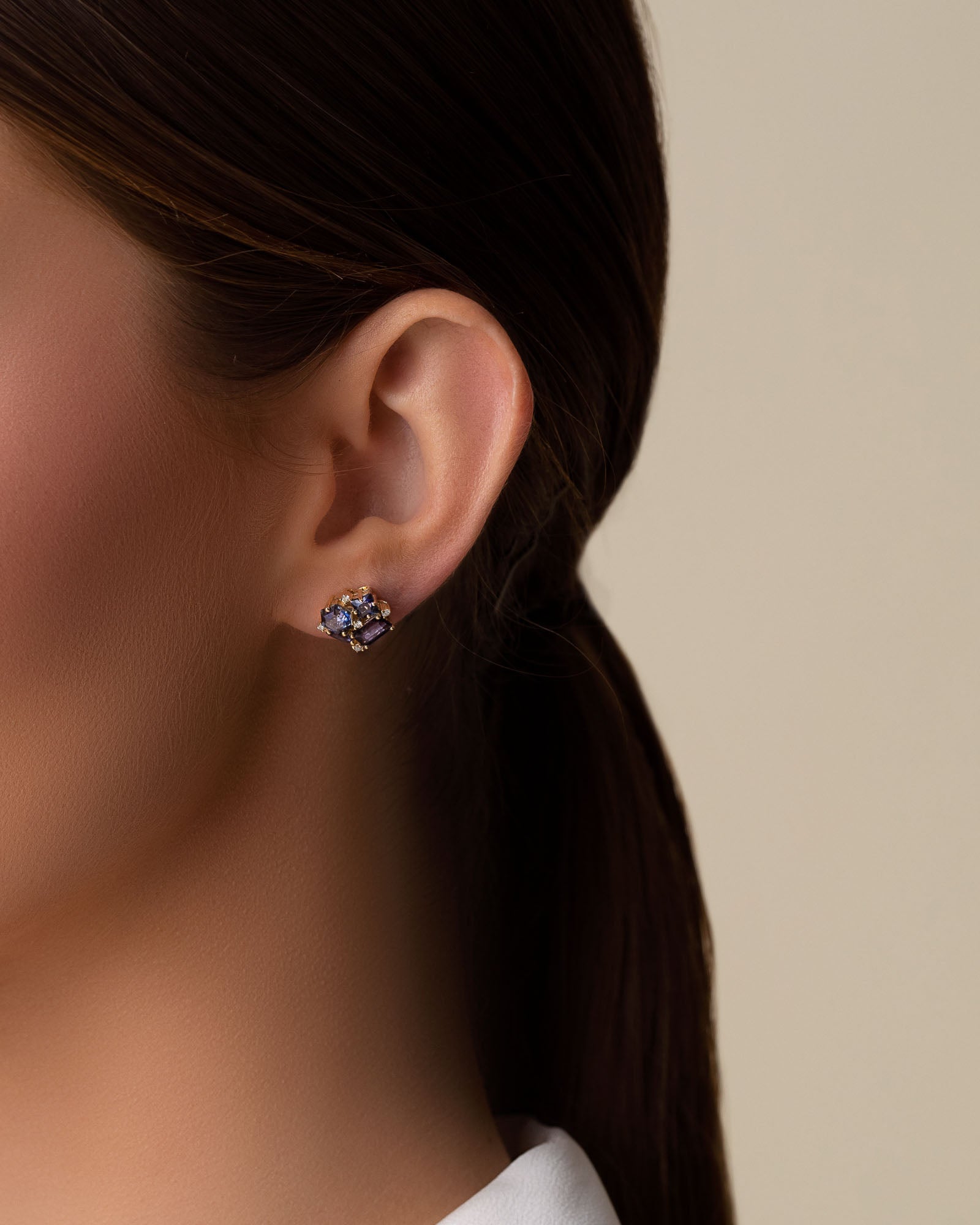 Kalan By Suzanne Kalan Amalfi Dark Blue Mix Blossom Studs in 14k yellow gold