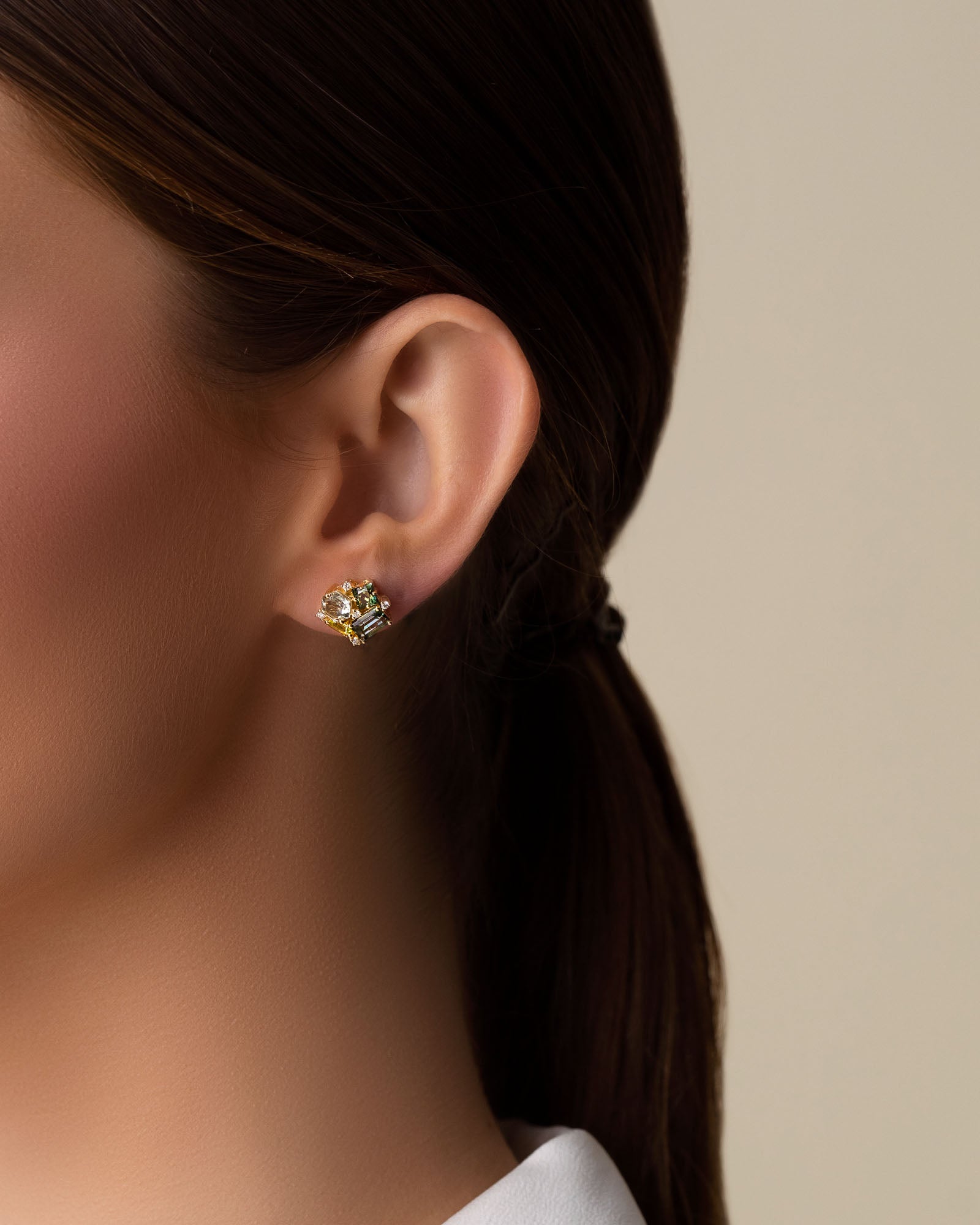Kalan By Suzanne Kalan Amalfi Green Mix Blossom Studs in 14k yellow gold