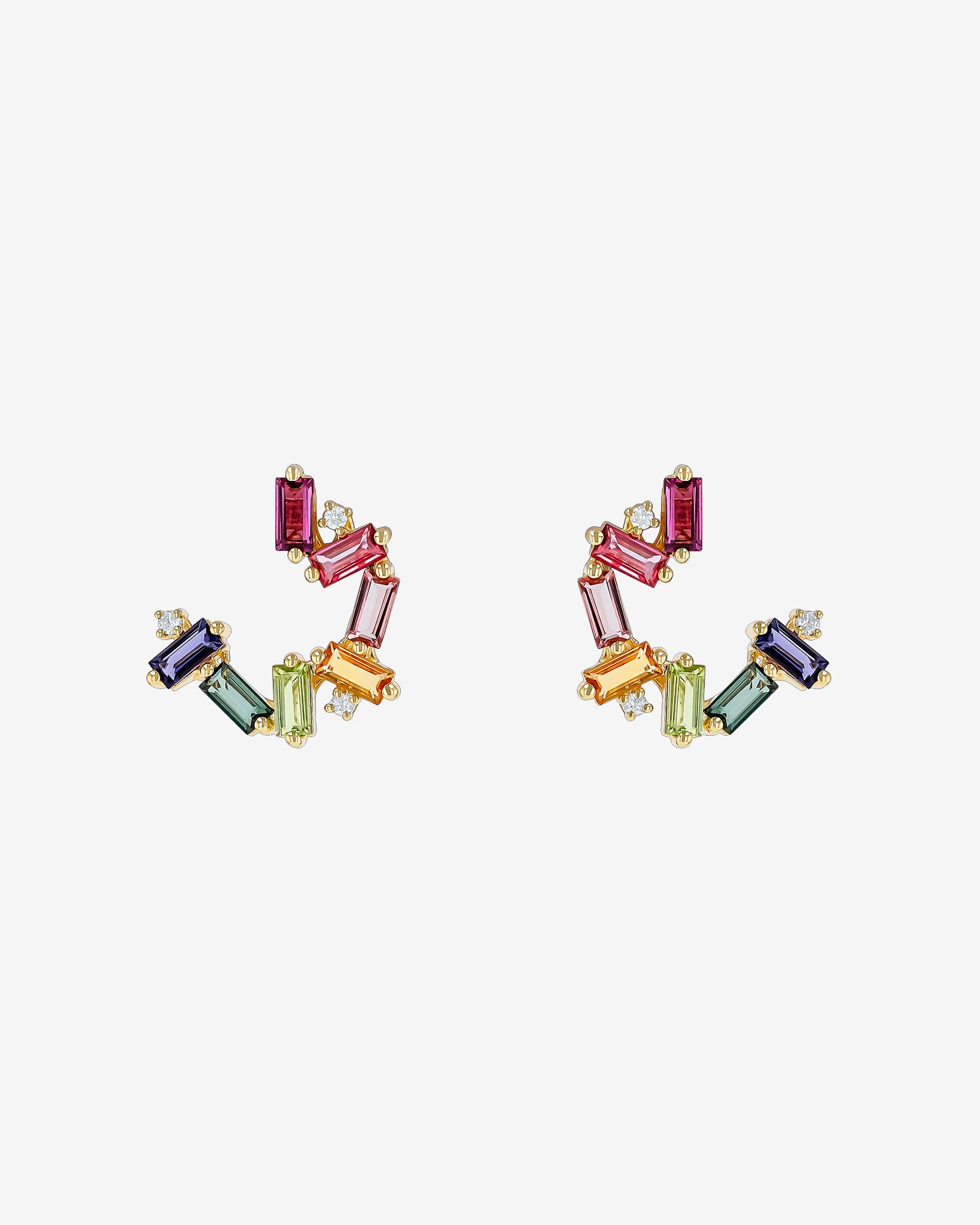 Kalan By Suzanne Kalan Amalfi Burst Rainbow Sideways Mini Hoops in 14k yellow gold