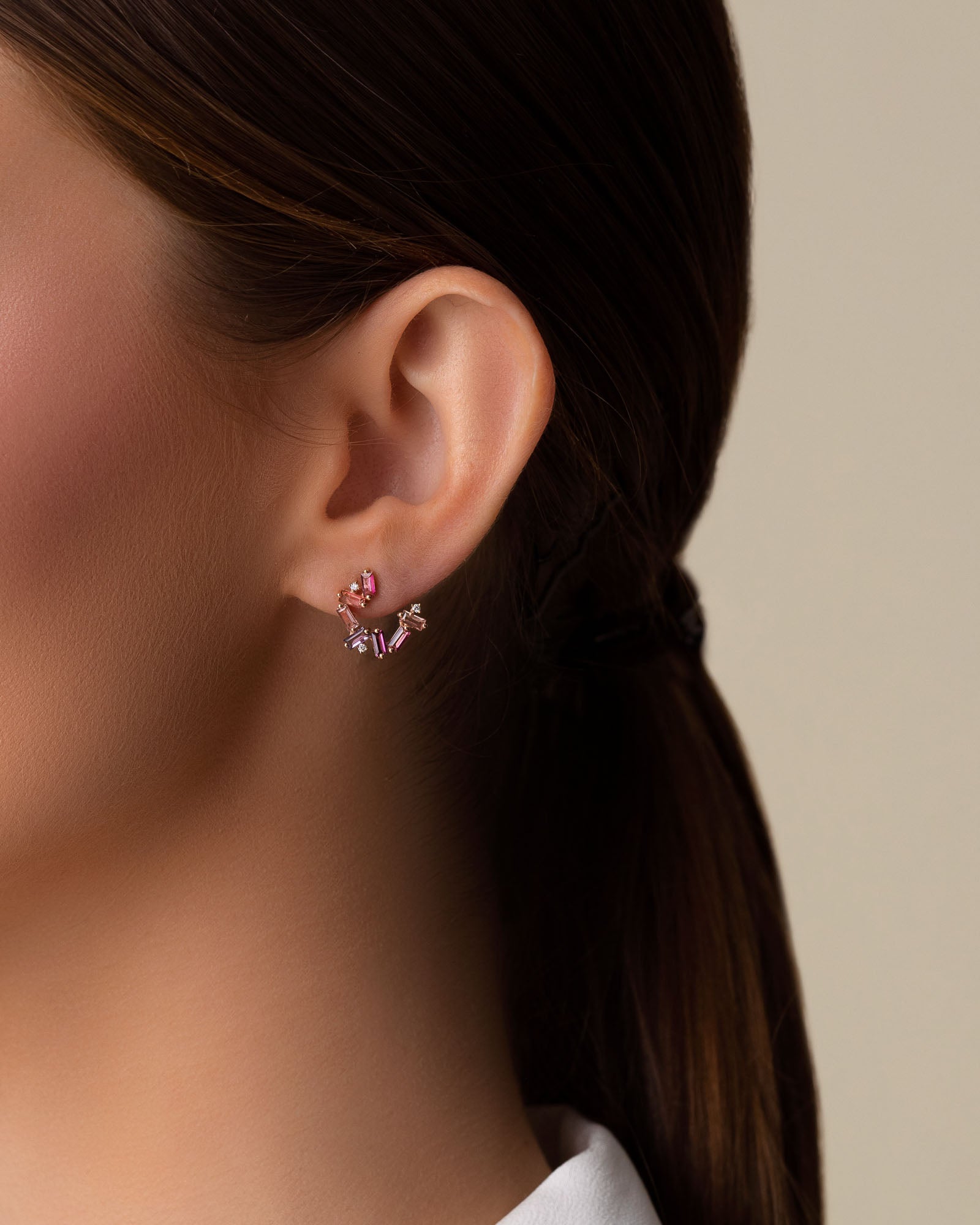 Kalan By Suzanne Kalan Amalfi Burst Red Mix Sideways Mini Hoops in 14k rose gold