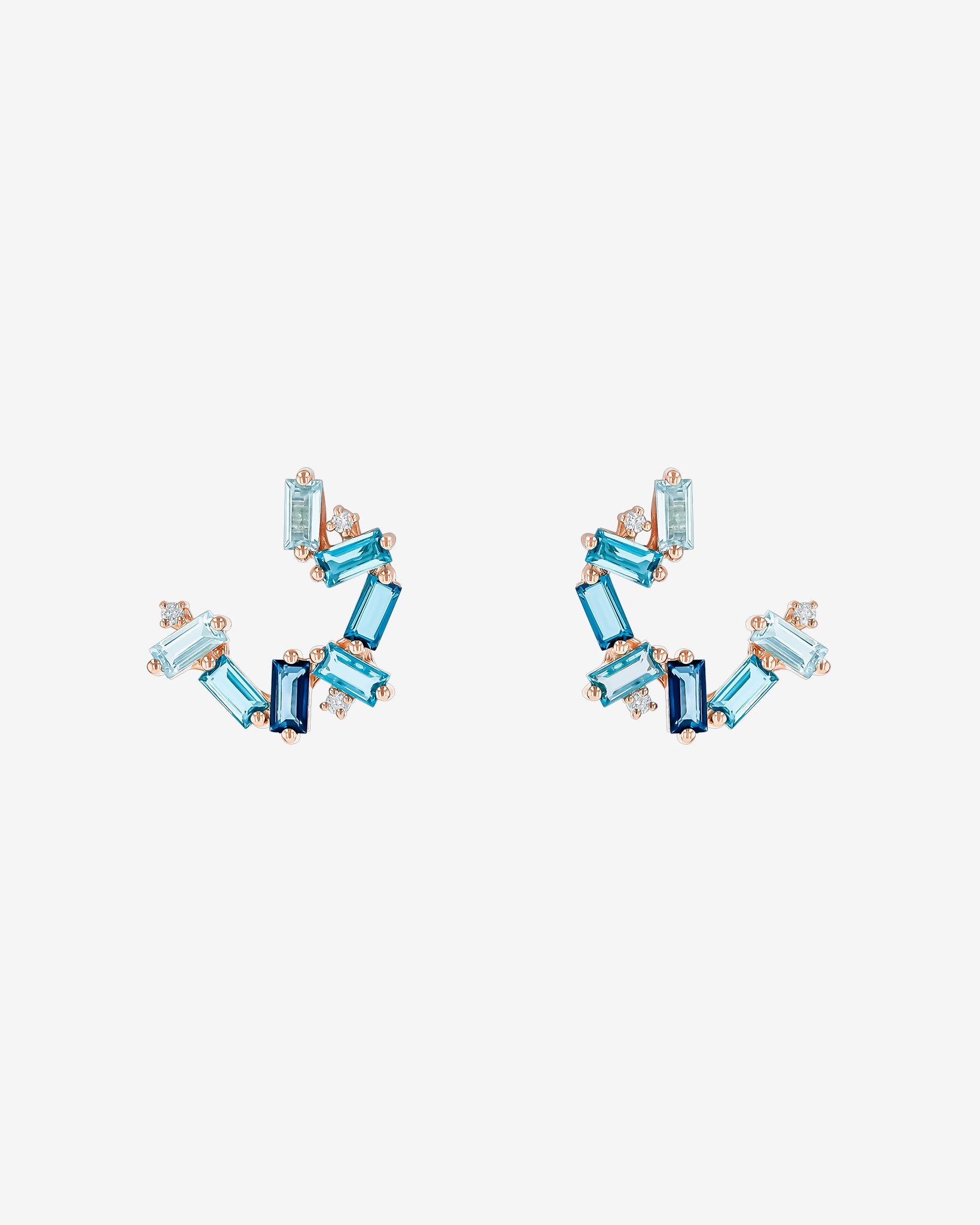 Kalan By Suzanne Kalan Amalfi Burst Light Blue Mix Sideways Mini Hoops in 14k rose gold