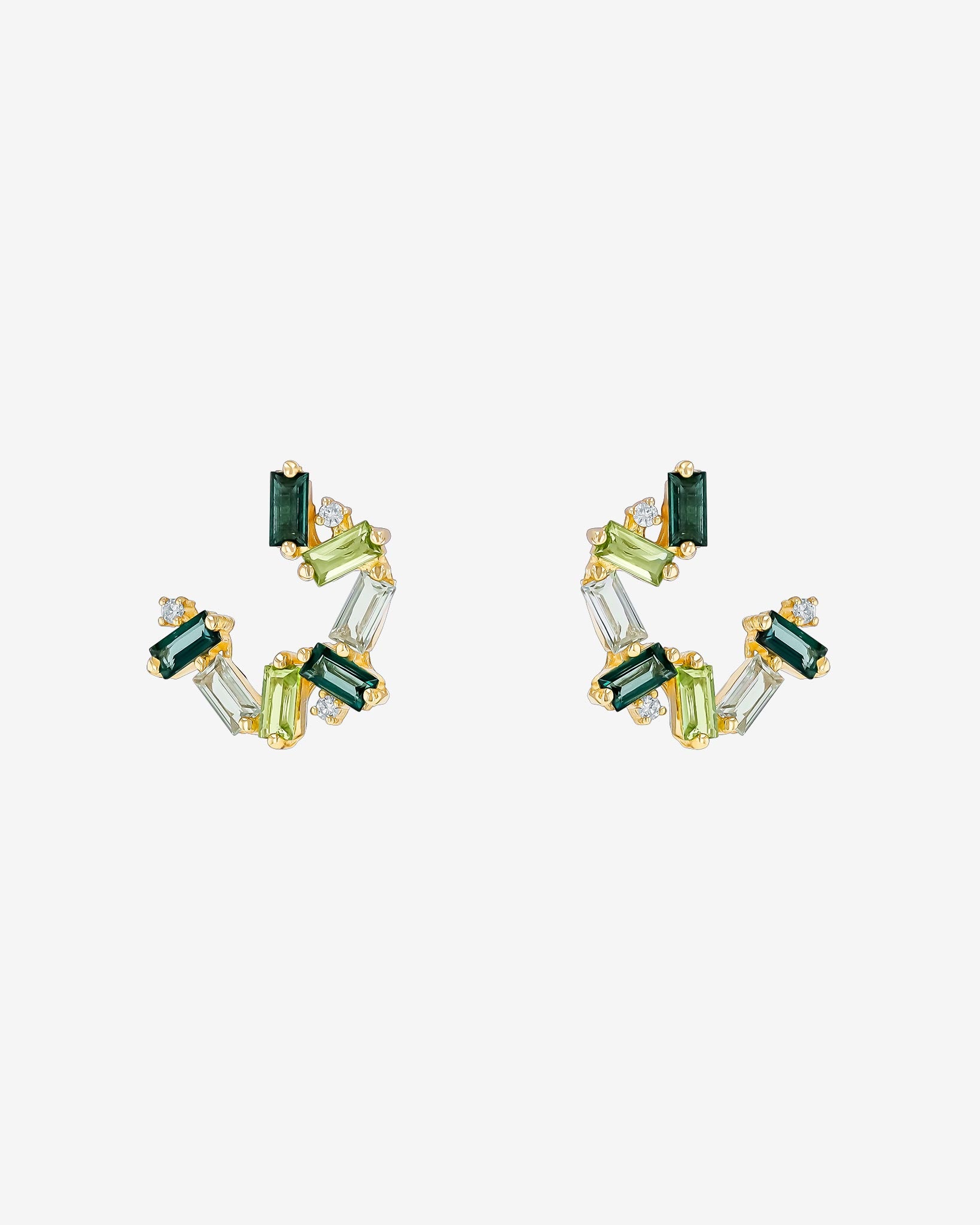 Kalan By Suzanne Kalan Amalfi Burst Green Mix Sideways Mini Hoops in 14k yellow gold