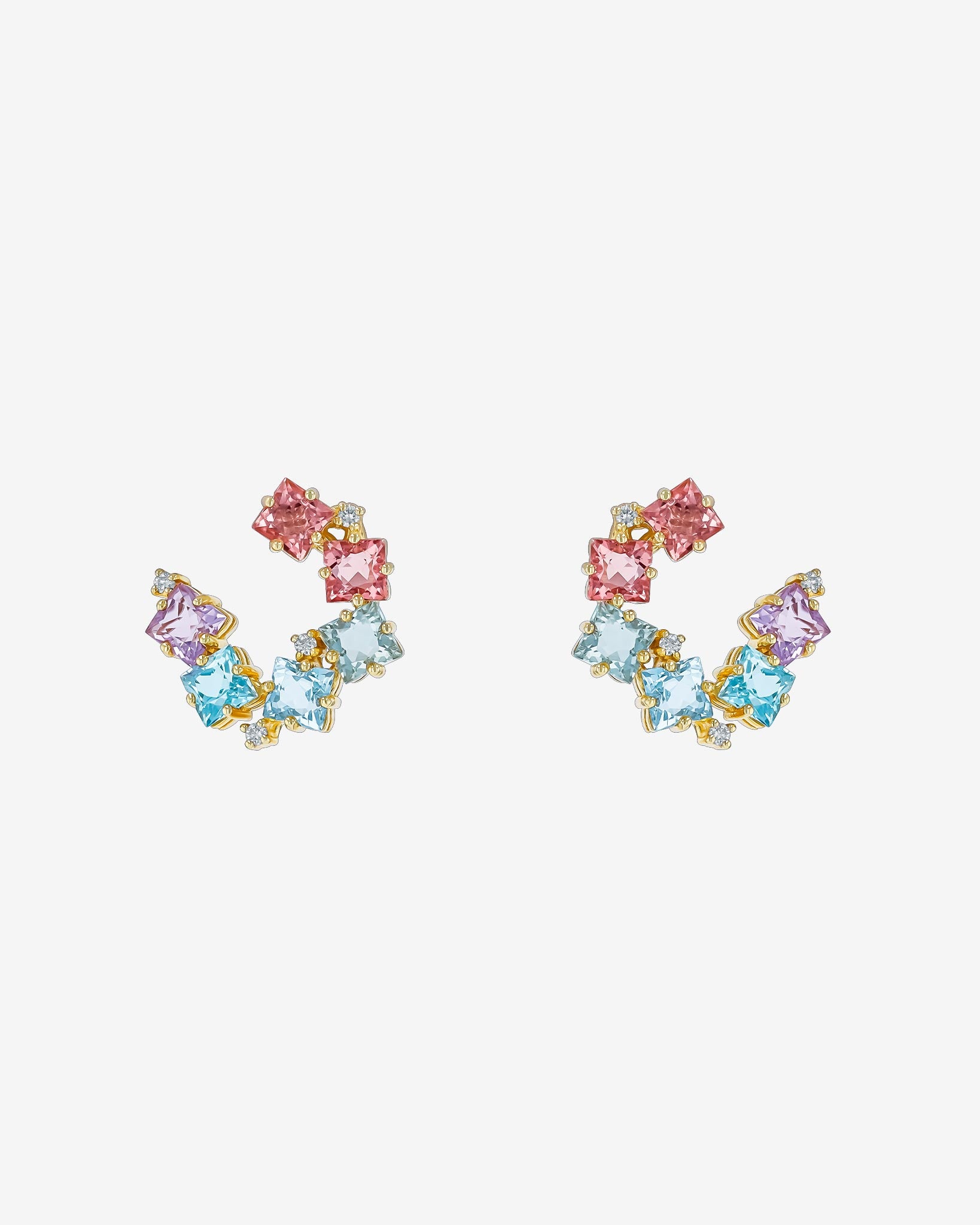 Kalan By Suzanne Kalan Amalfi Clover Pastel Ombre Sideways Hoops in 14k yellow gold
