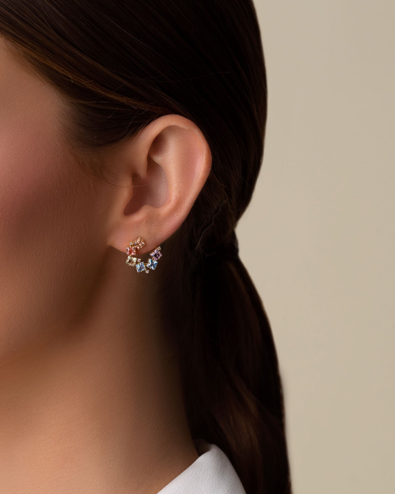 Kalan By Suzanne Kalan Amalfi Clover Pastel Ombre Sideways Hoops in 14k yellow gold