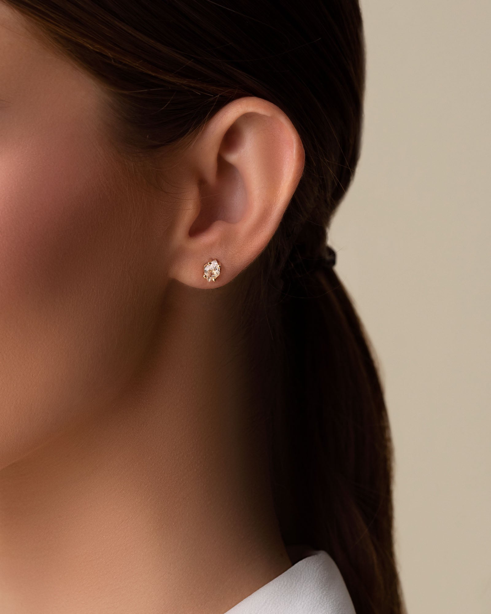 Kalan By Suzanne Kalan Amalfi White Topaz Diamond Cut Studs in 14k yellow gold