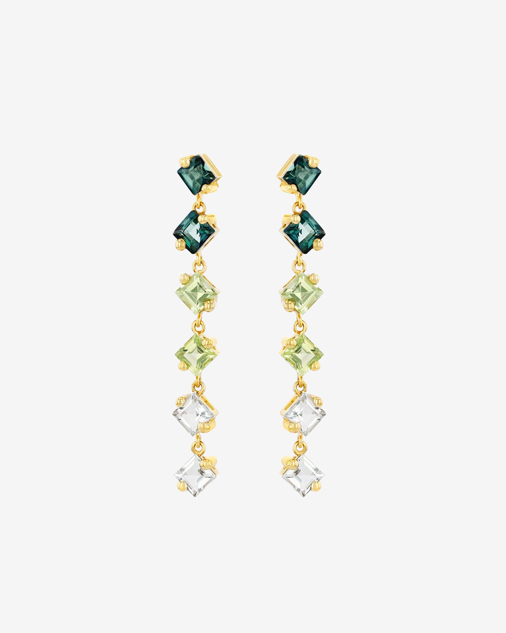 Kalan By Suzanne Kalan Amalfi Princess Cut Green Ombre Midi Drop Earrings in 14k yellow gold