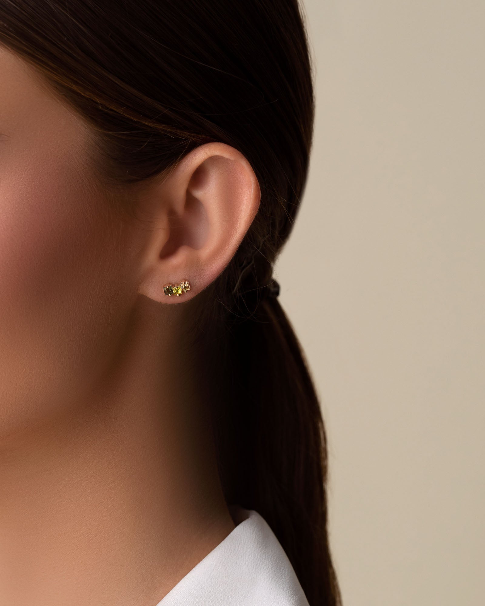 Suzanne Kalan Cierra Green Ombre Midi Studs in 14k yellow gold