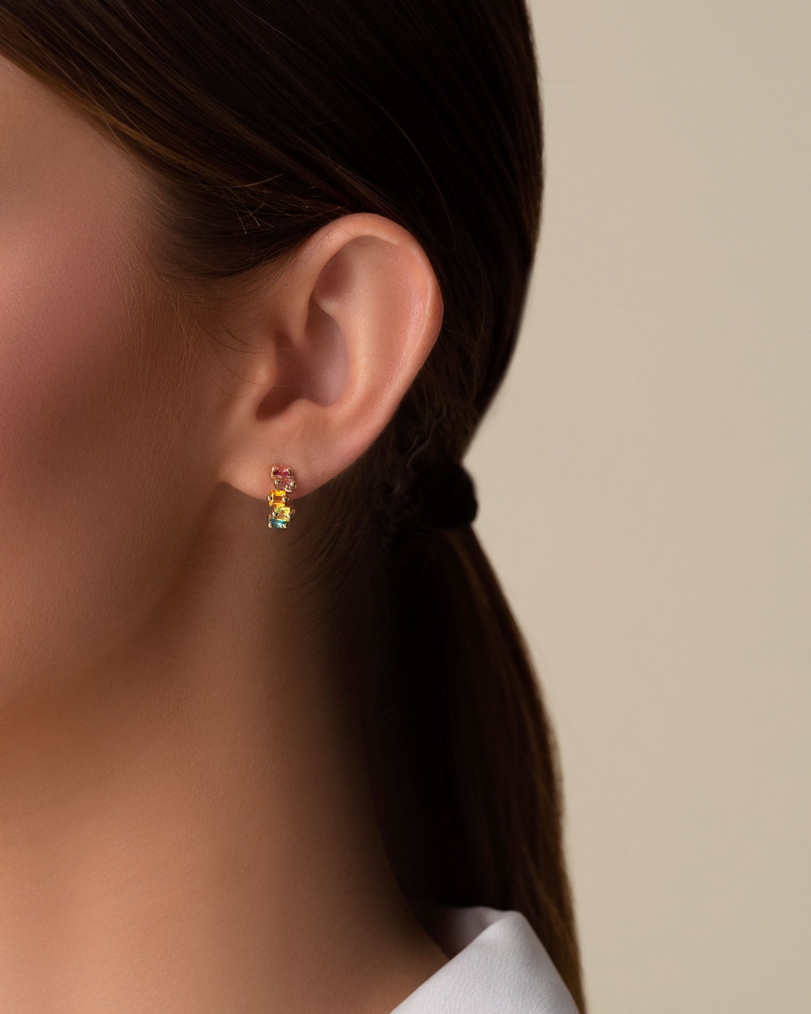 Kalan By Suzanne Kalan Cierra Rainbow Mini Hoops in 14k yellow gold