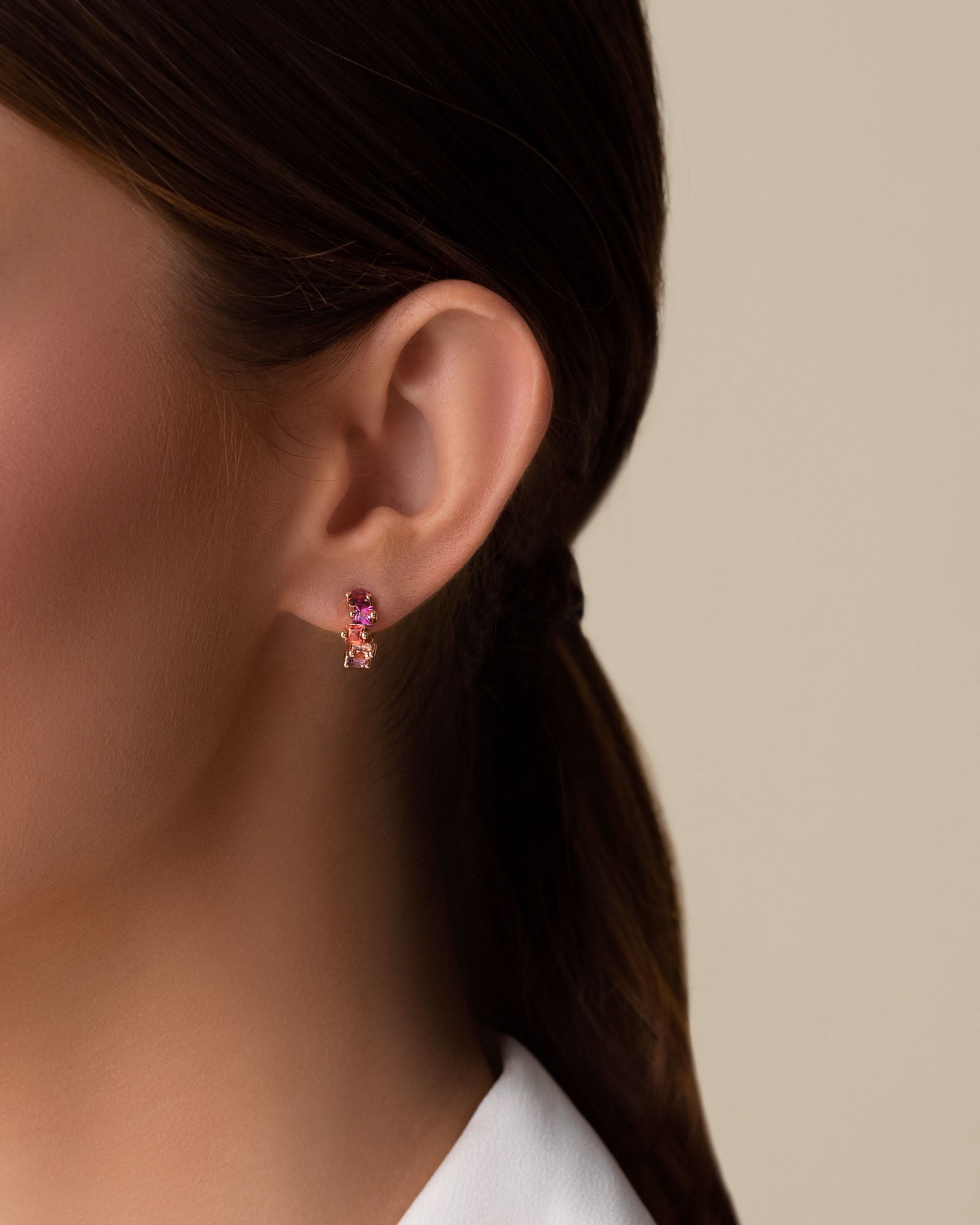 Suzanne Kalan Cierra Red Ombre Mini Hoops in 14k rose gold