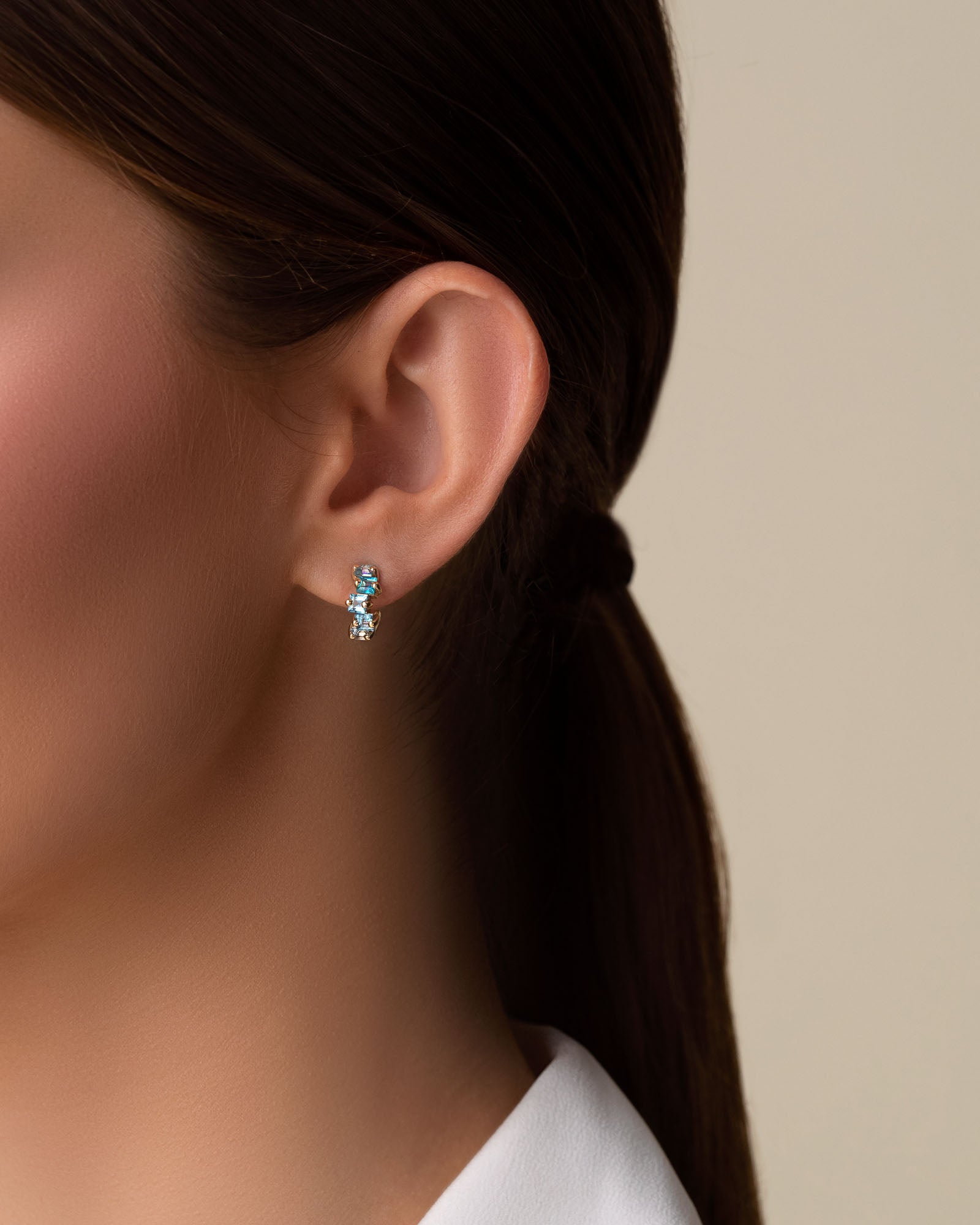 Kalan By Suzanne Kalan Cierra Ocean Blue Ombre Mini Hoops in 14k yellow gold