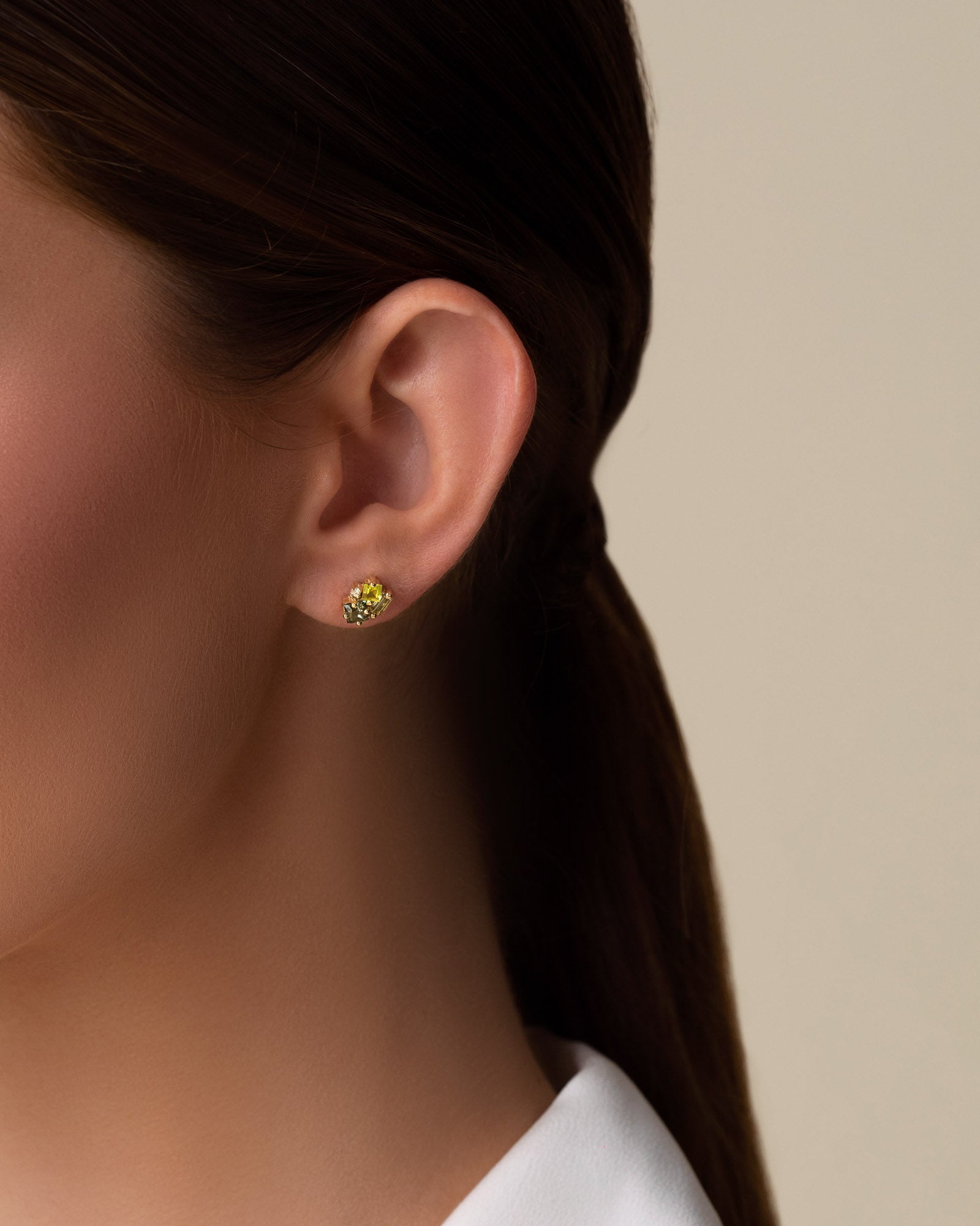 Kalan By Suzanne Kalan Nadima Green Mix Cluster Studs in 14k yellow gold