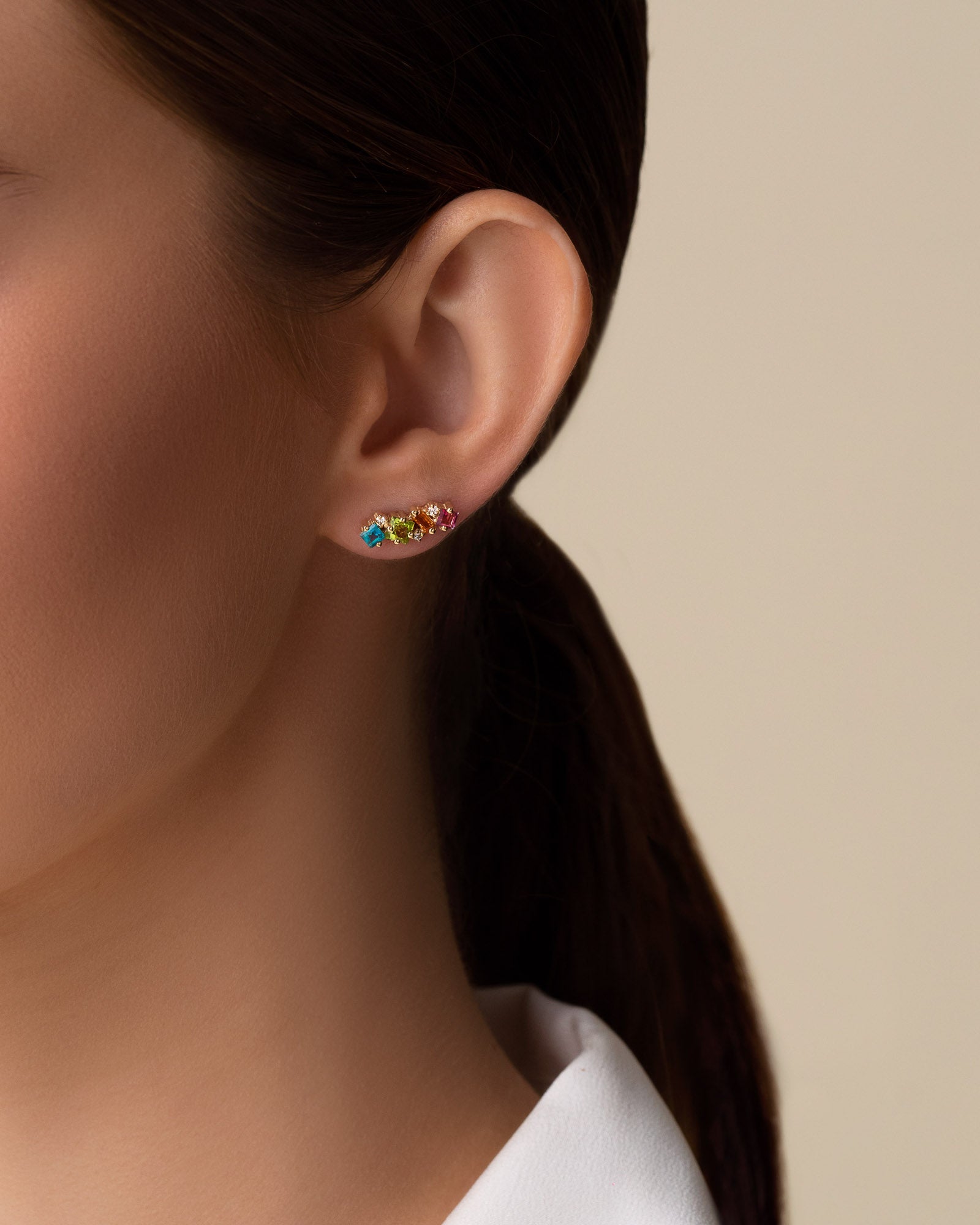 Kalan By Suzanne Kalan Nadima Rainbow Bar Studs in 14k yellow gold
