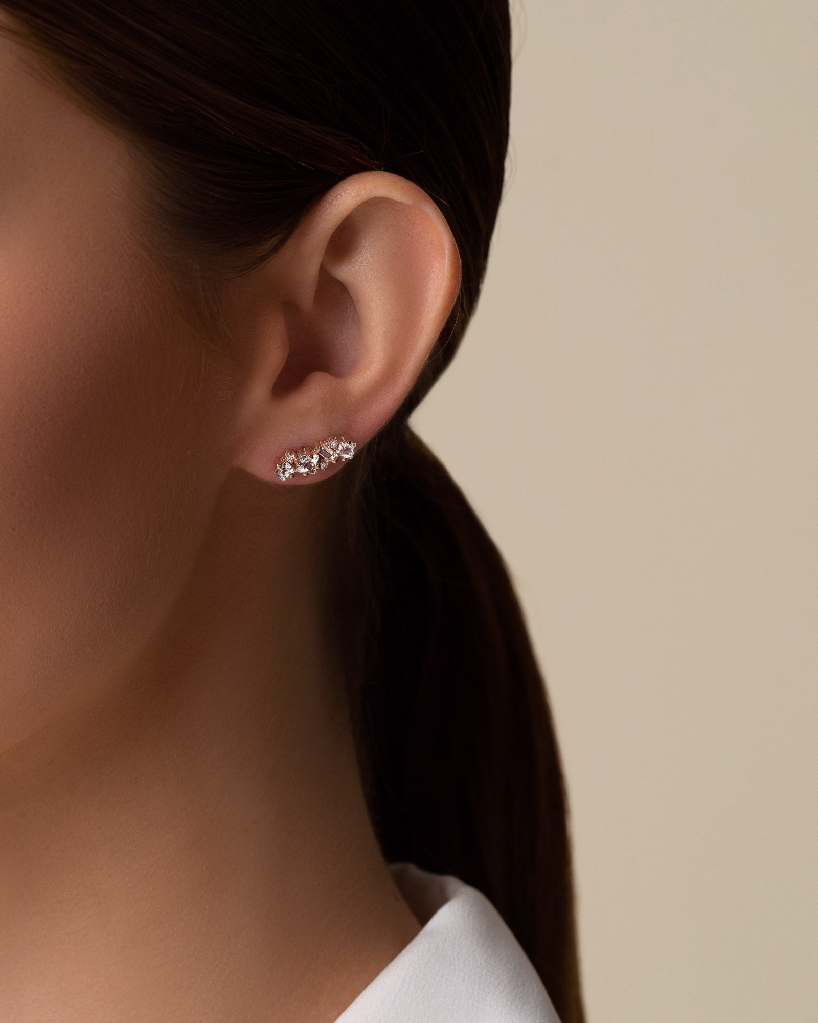 Kalan By Suzanne Kalan Nadima White Topaz Bar Studs in 14k rose gold
