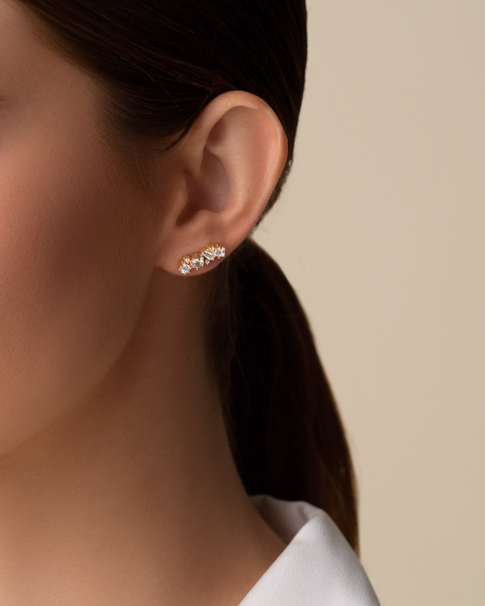 Kalan By Suzanne Kalan Nadima White Topaz Bar Studs in 14k yellow gold