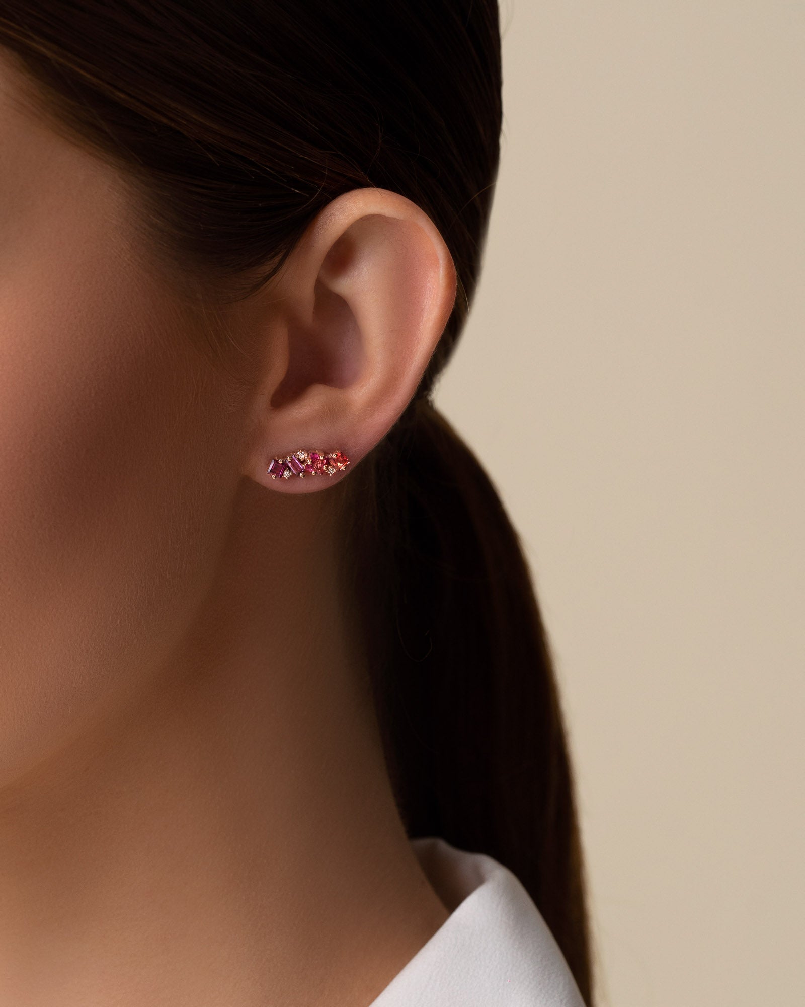 Kalan By Suzanne Kalan Nadima Red Ombre Bar Studs in 14k rose gold