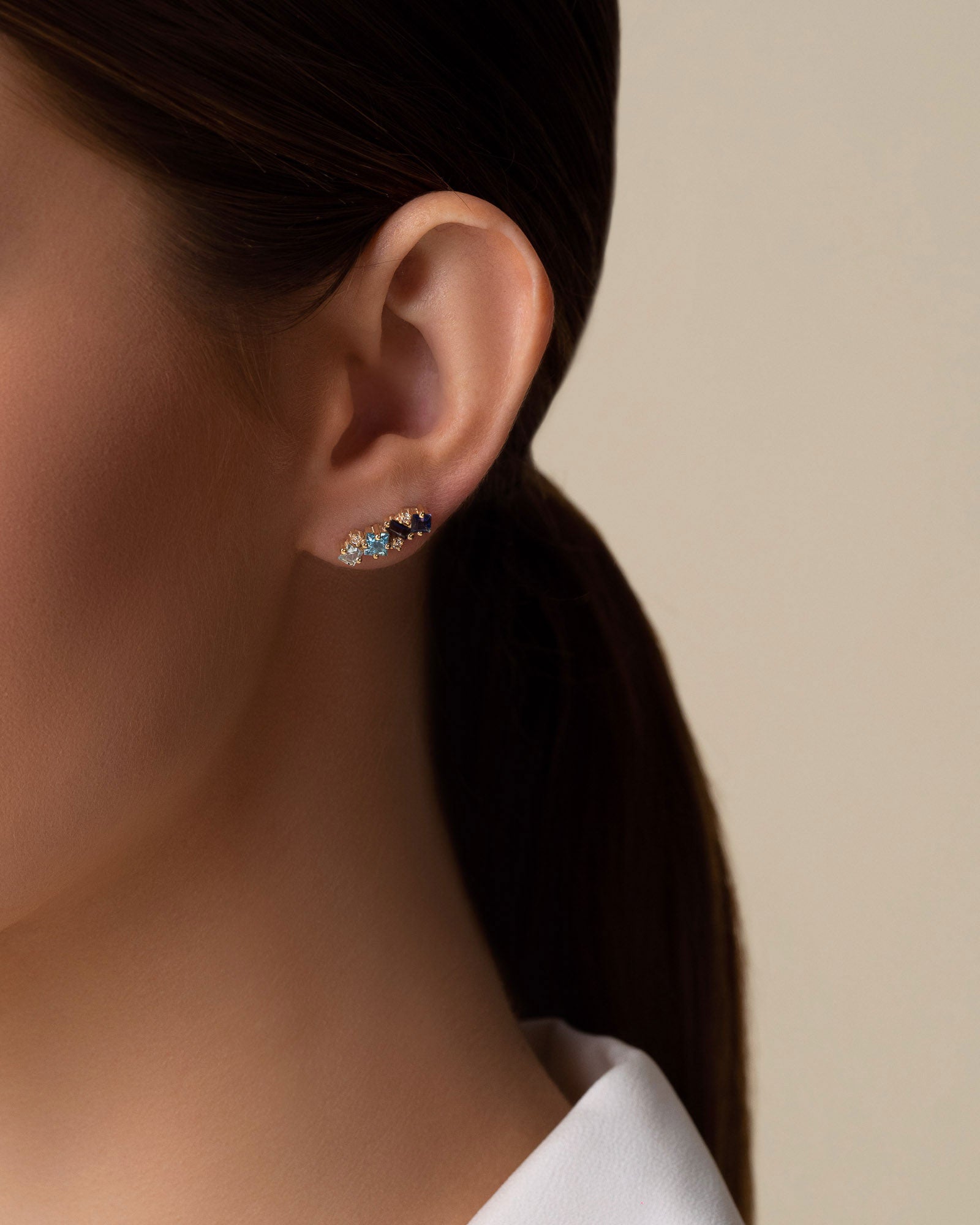 Kalan By Suzanne Kalan Nadima Blue Ombre Bar Studs in 14k yellow gold