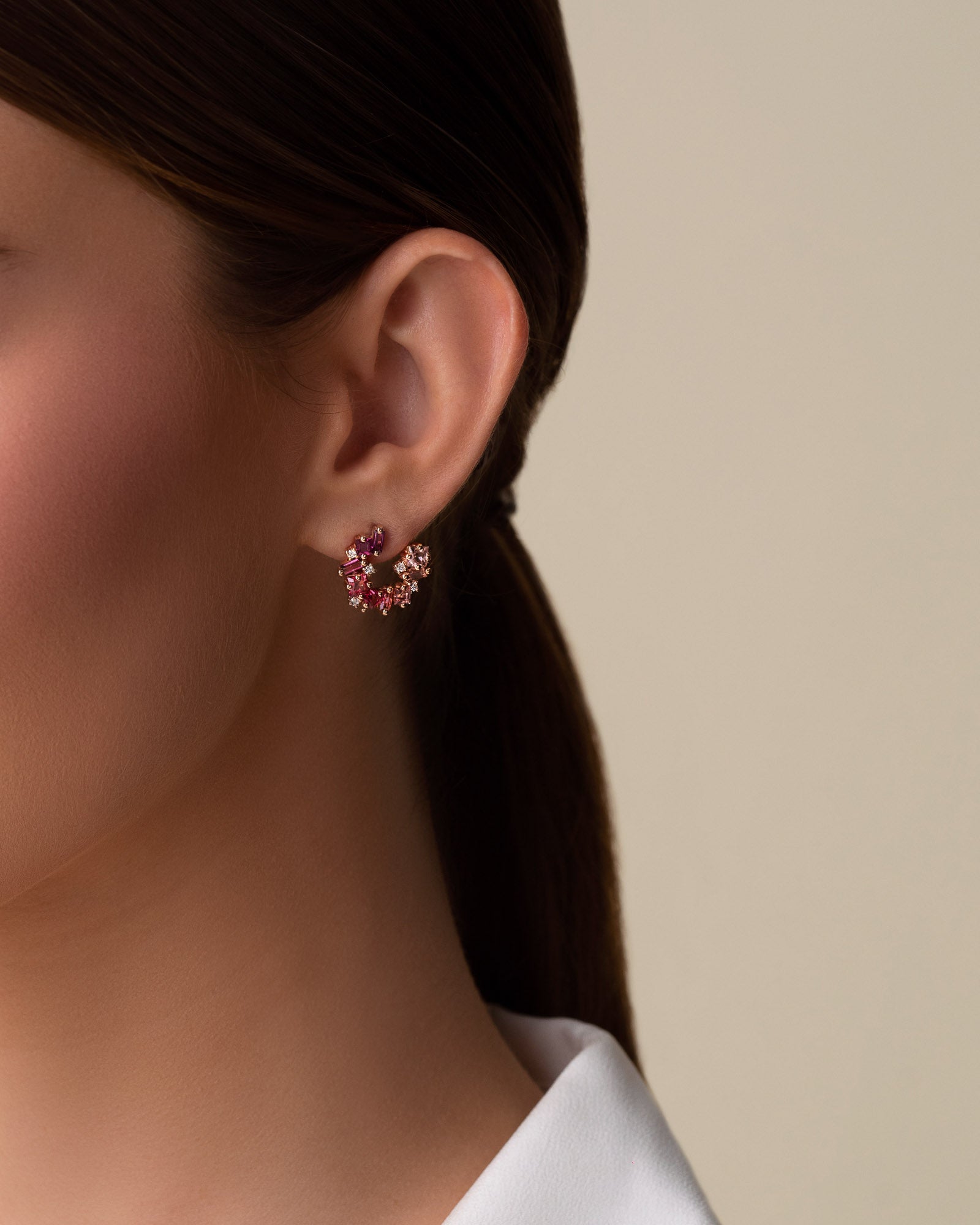 Kalan By Suzanne Kalan Nadima Red Ombre Mini Spiral Hoops in 14k rose gold