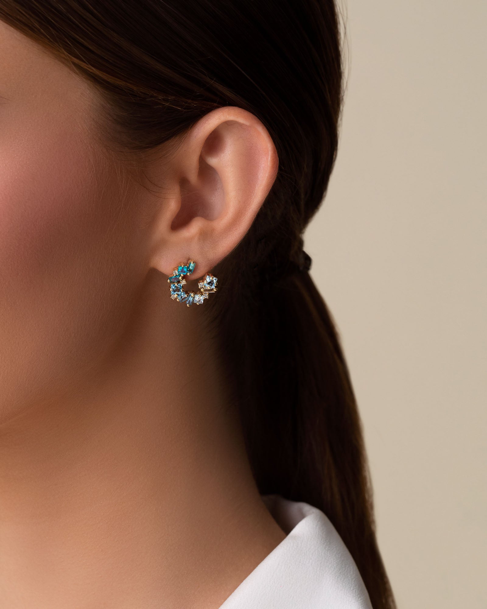 Kalan By Suzanne Kalan Nadima Light Blue Ombre Mini Spiral Hoops in 14k yellow gold