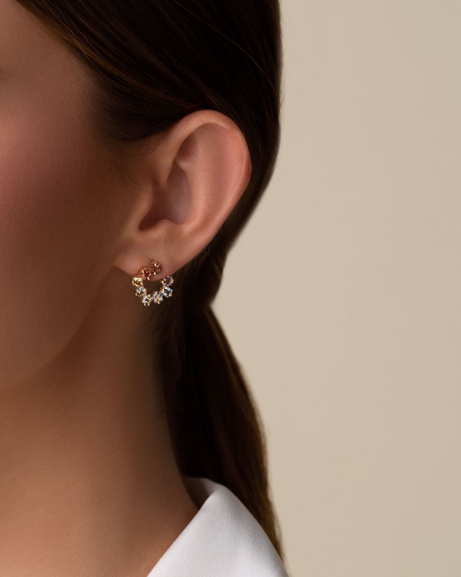 Kalan By Suzanne Kalan Cierra Pastel Mini Sideways Hoops in 14k yellow gold