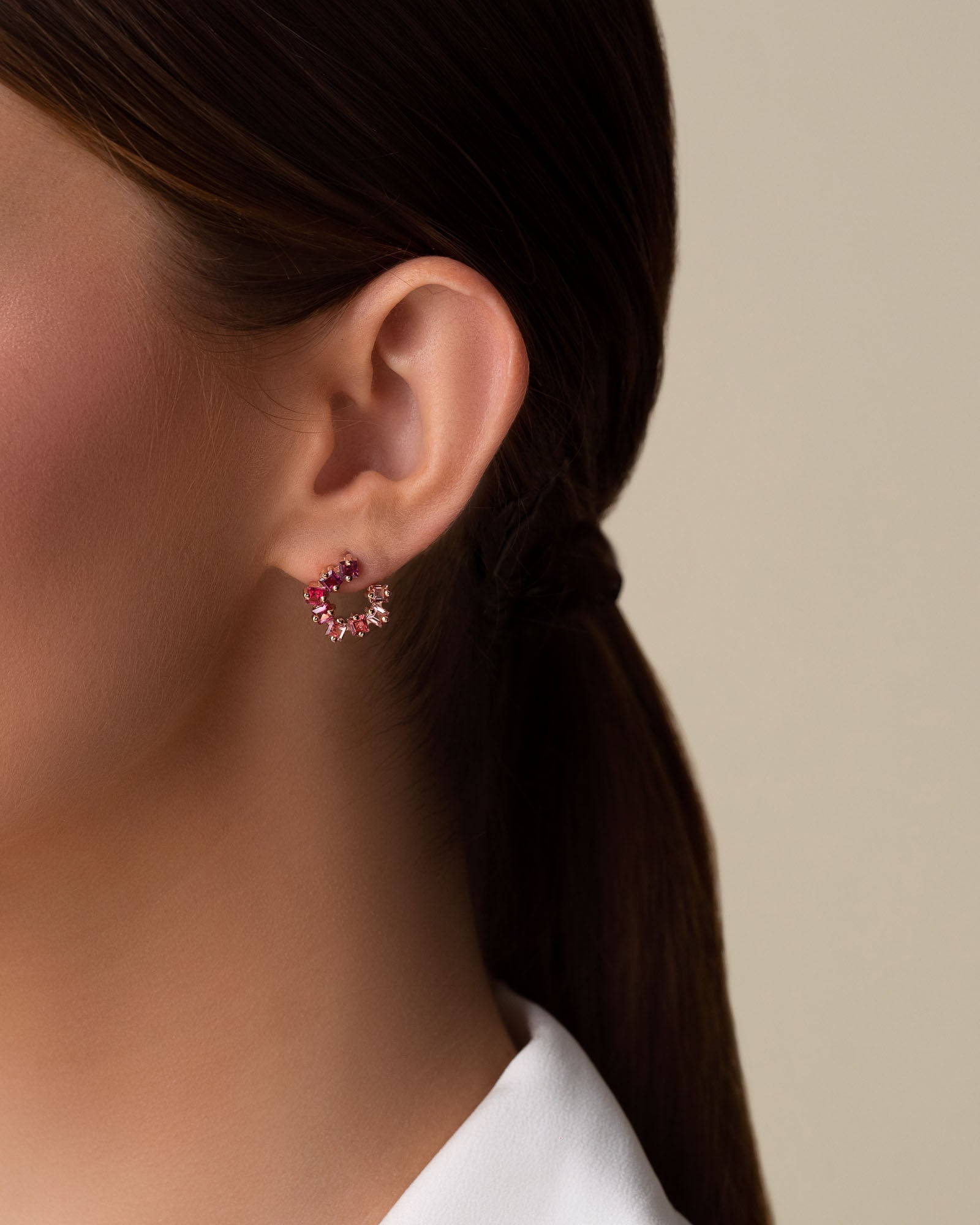 Kalan By Suzanne Kalan Cierra Red Ombre Mini Sideways Hoops in 14k rose gold