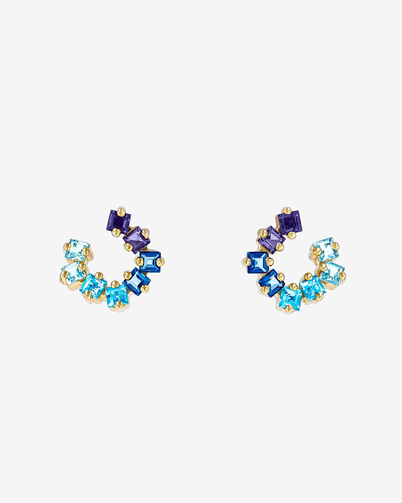 Kalan By Suzanne Kalan Cierra Blue Ombre Mini Sideways Hoops in 14k yellow gold